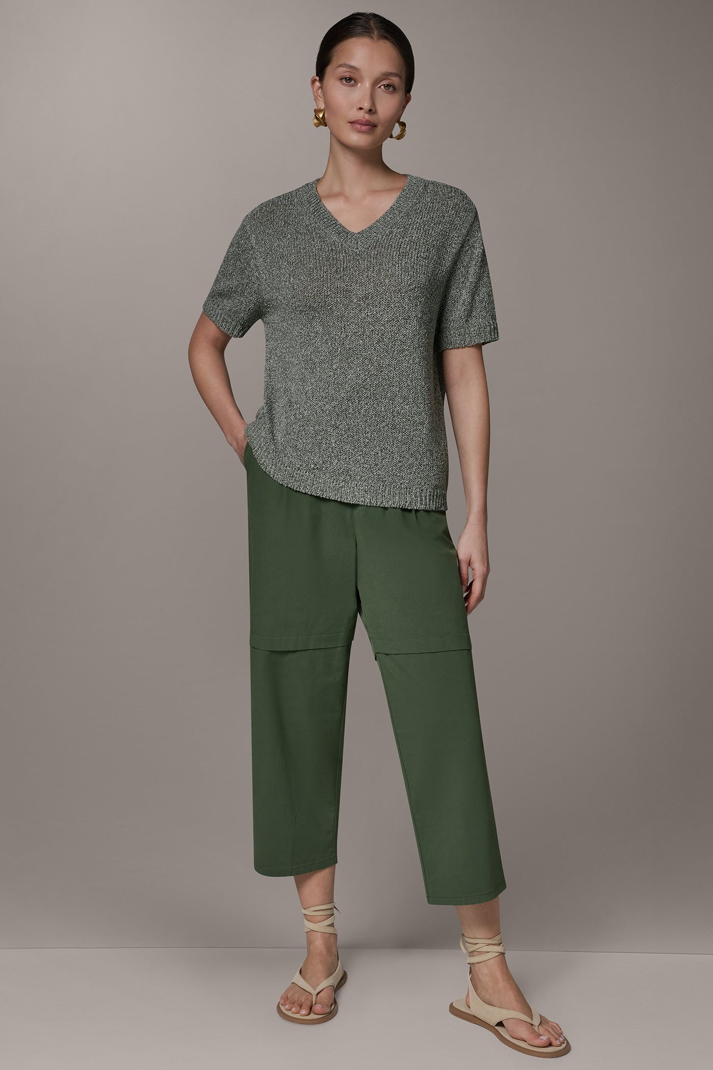 Verde Multi SHORT SLEEVE MÉLANGE EASY SWEATER Donna Karan