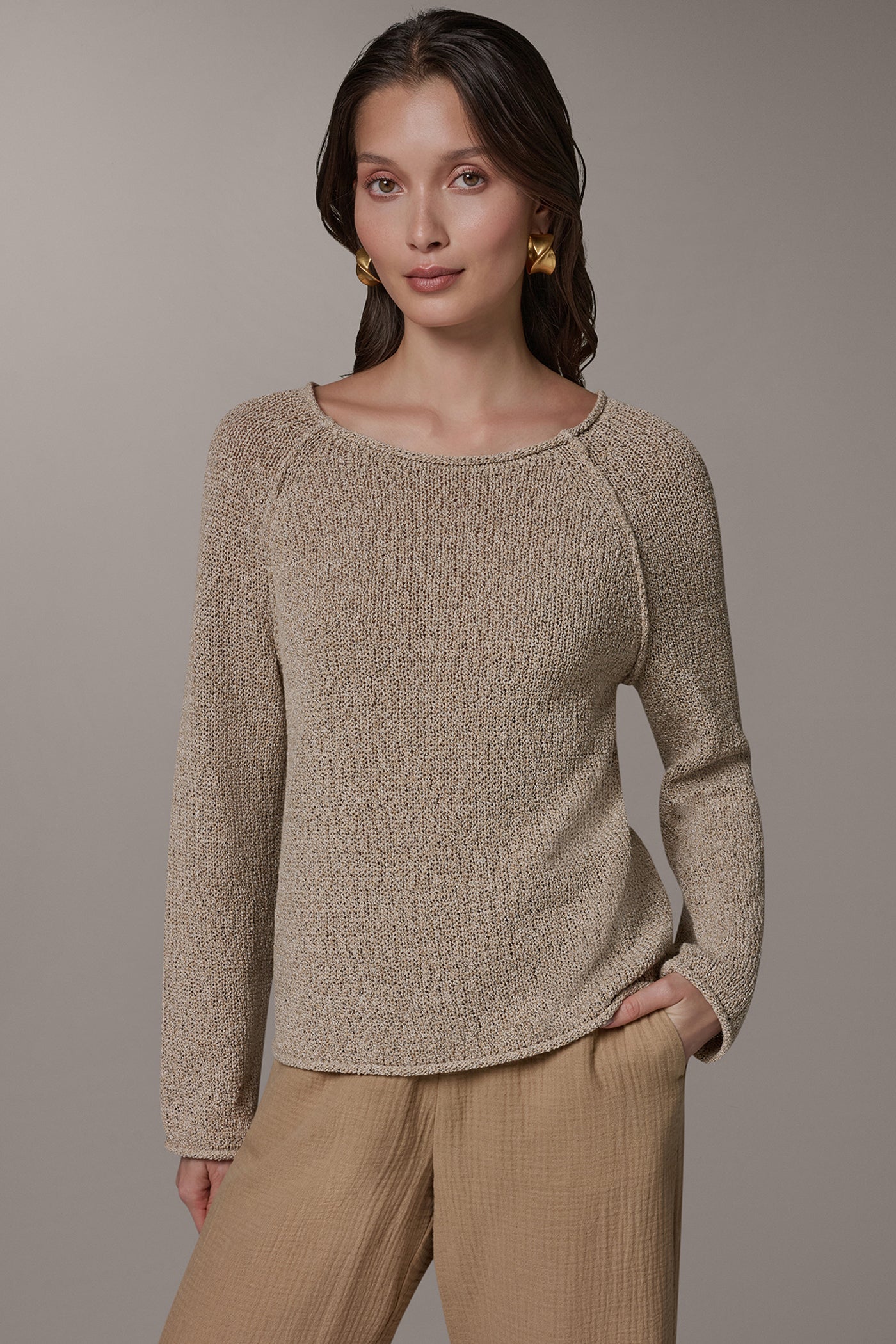 Fawn LONG SLEEVE EASY SWEATER Donna Karan