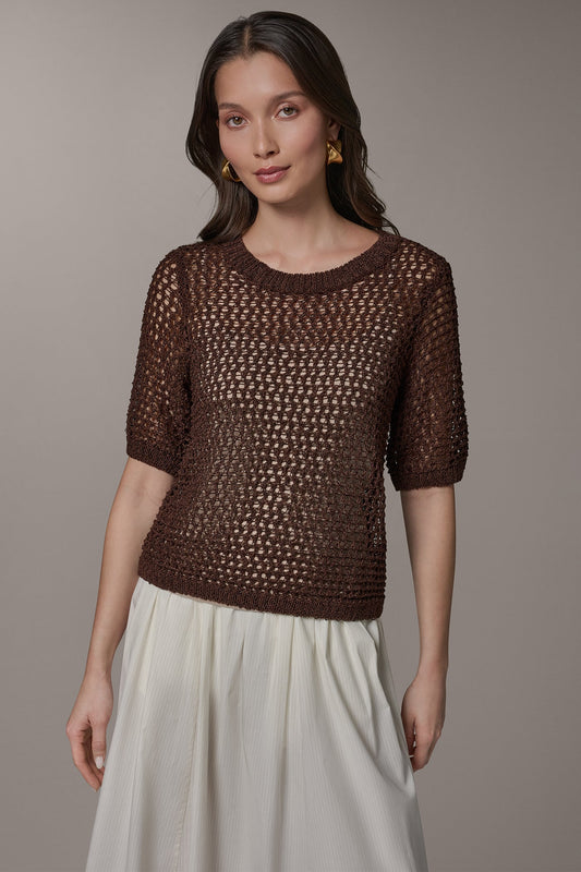 Canyon SHORT SLEEVE OPEN STITCH SWEATER Donna Karan