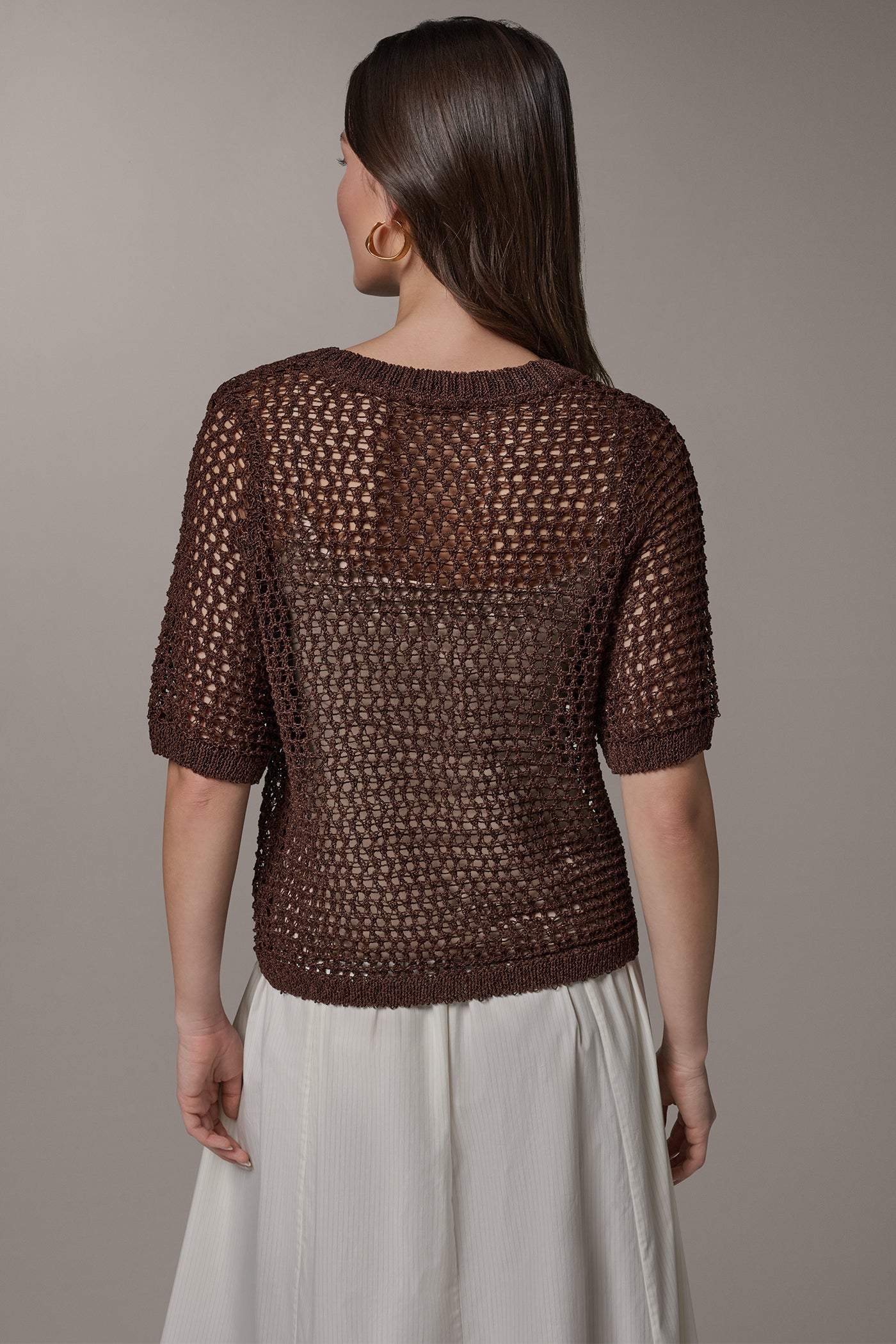 Canyon SHORT SLEEVE OPEN STITCH SWEATER Donna Karan