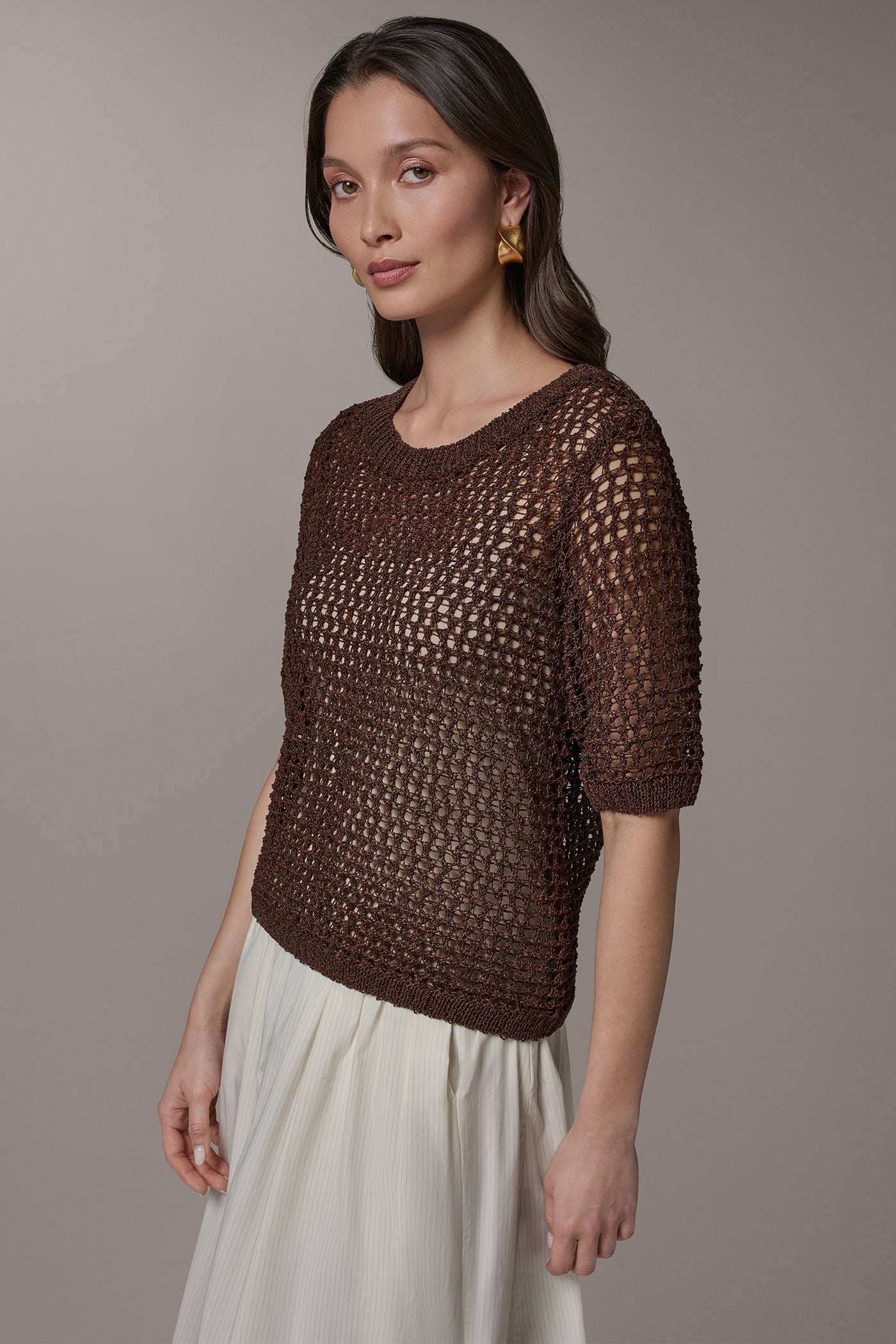 Canyon SHORT SLEEVE OPEN STITCH SWEATER Donna Karan