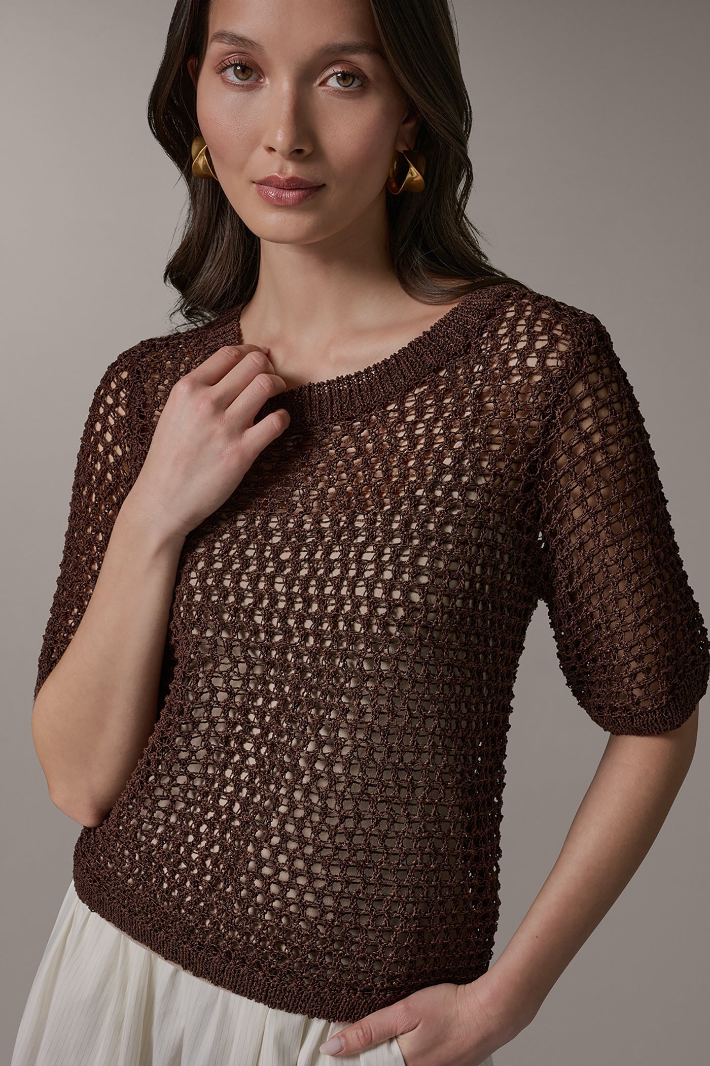 Canyon SHORT SLEEVE OPEN STITCH SWEATER Donna Karan
