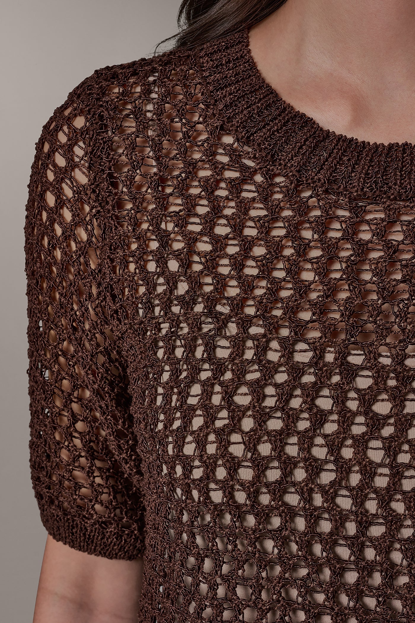 Canyon SHORT SLEEVE OPEN STITCH SWEATER Donna Karan