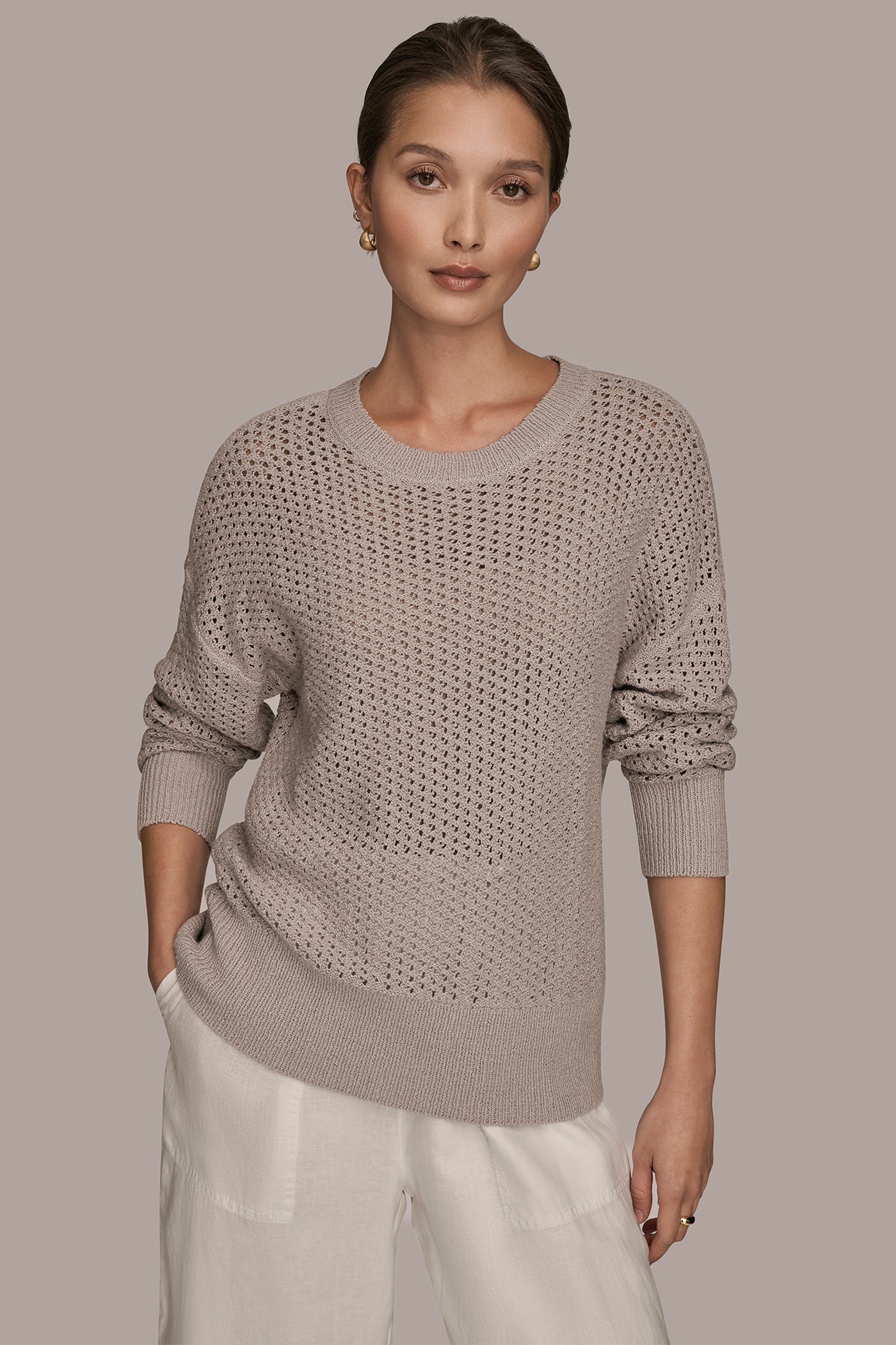 VAPOR LONG SLEEVE OPEN STITCH SWEATER Donna Karan