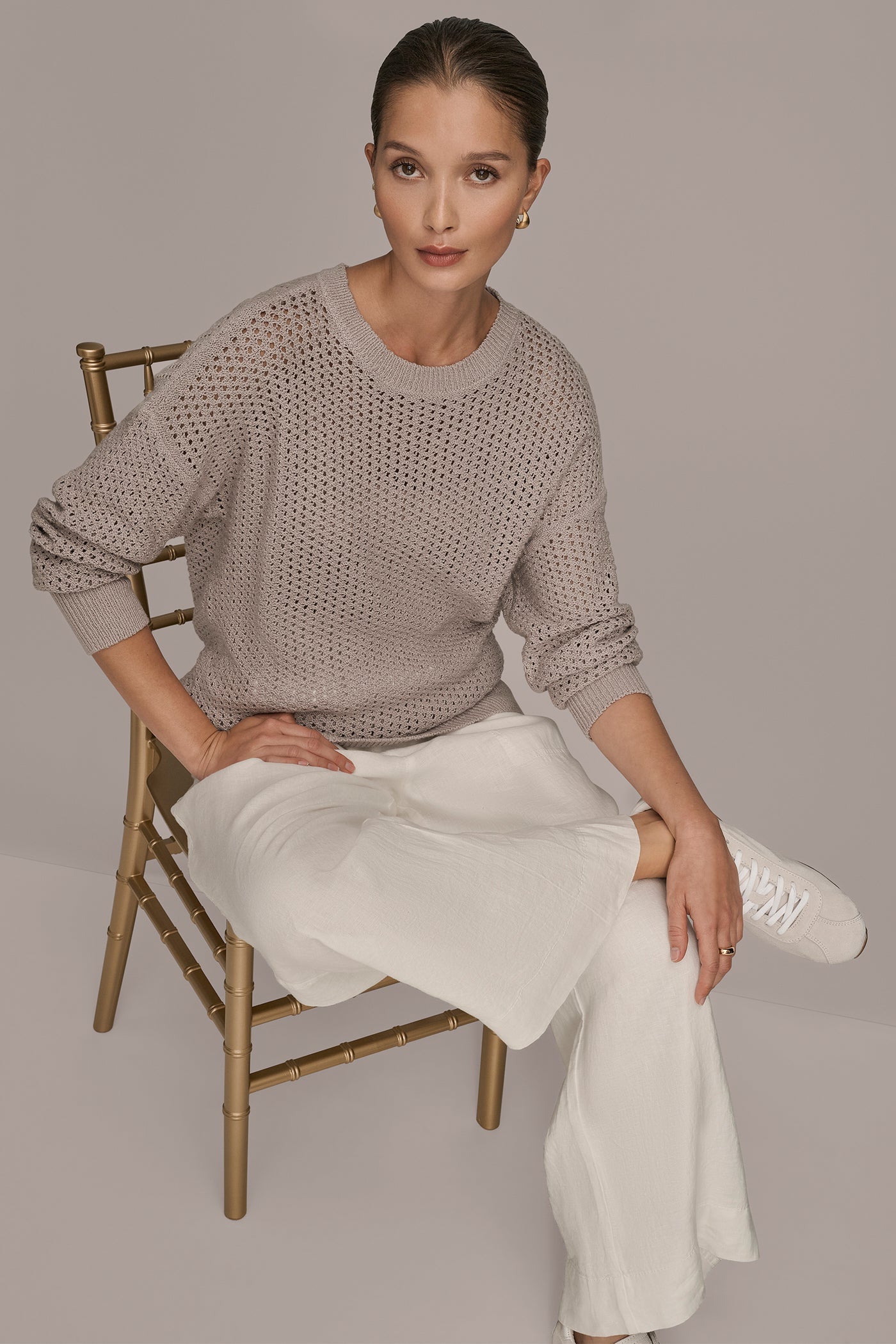 VAPOR LONG SLEEVE OPEN STITCH SWEATER Donna Karan