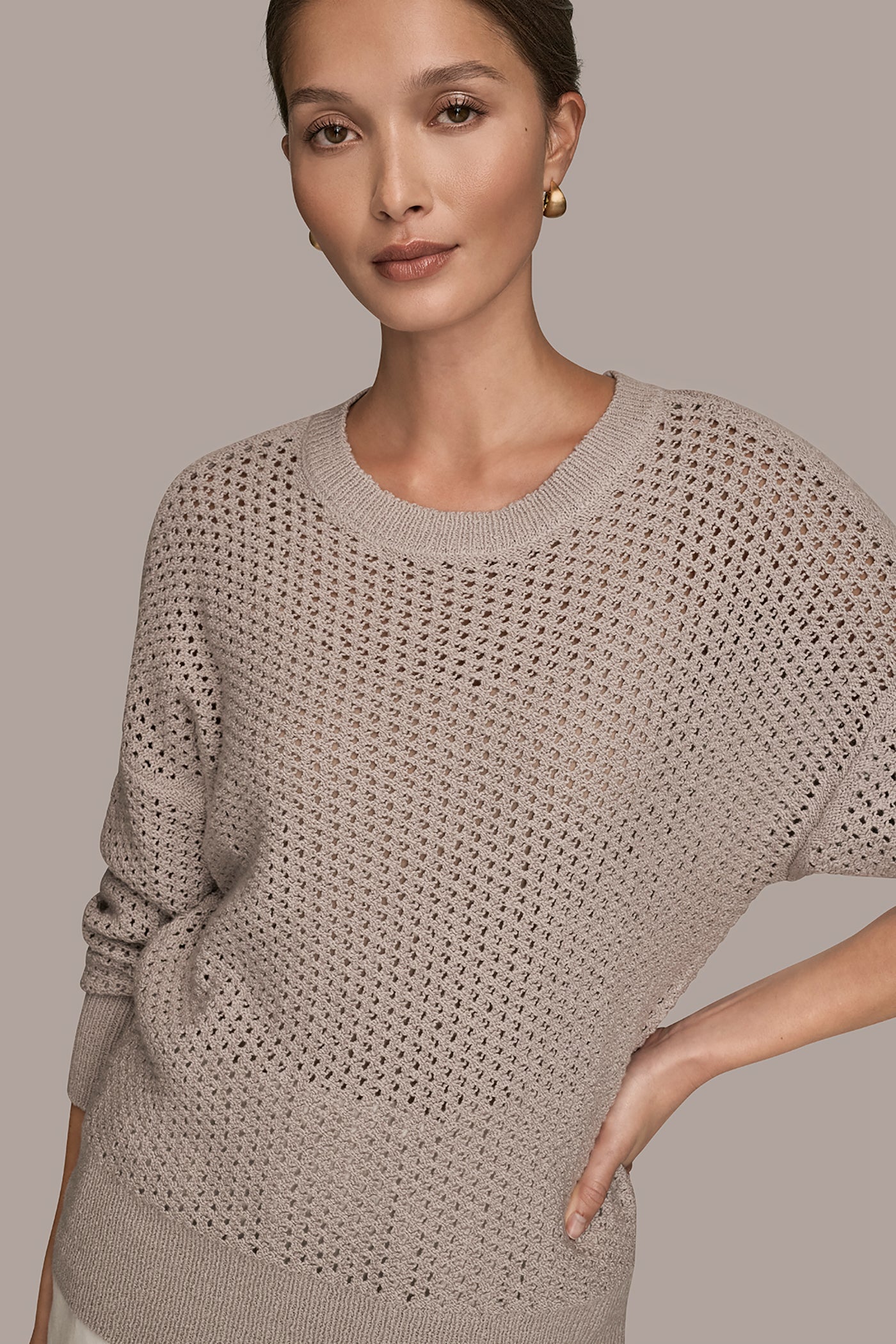 VAPOR LONG SLEEVE OPEN STITCH SWEATER Donna Karan