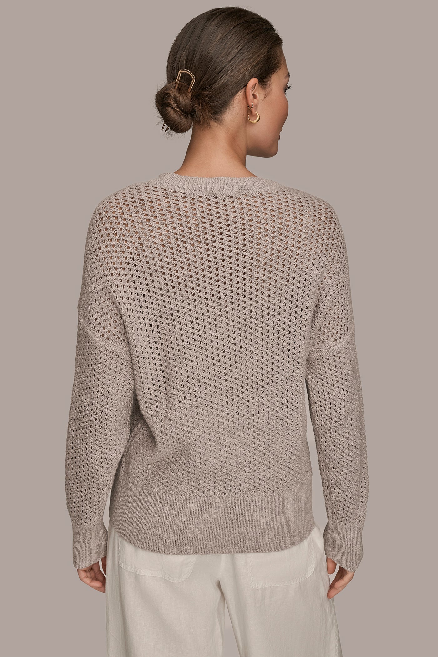VAPOR LONG SLEEVE OPEN STITCH SWEATER Donna Karan
