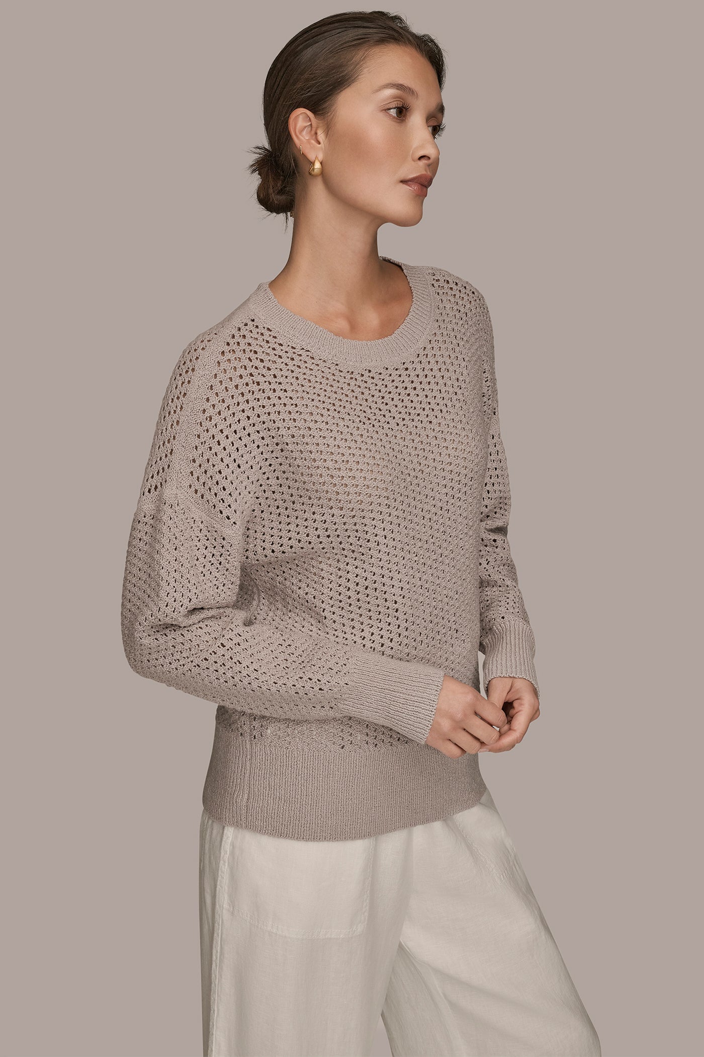 VAPOR LONG SLEEVE OPEN STITCH SWEATER Donna Karan