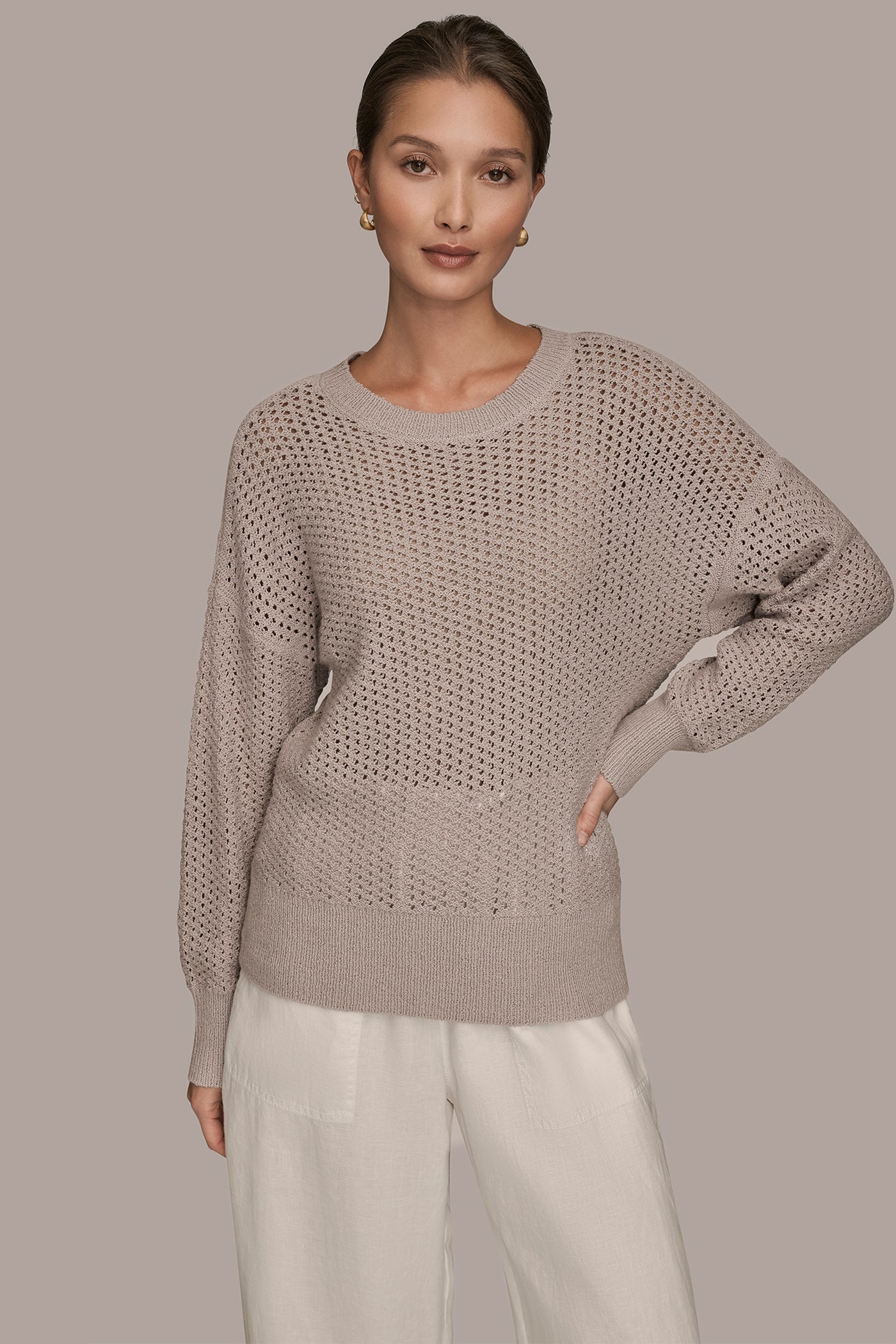 VAPOR LONG SLEEVE OPEN STITCH SWEATER Donna Karan
