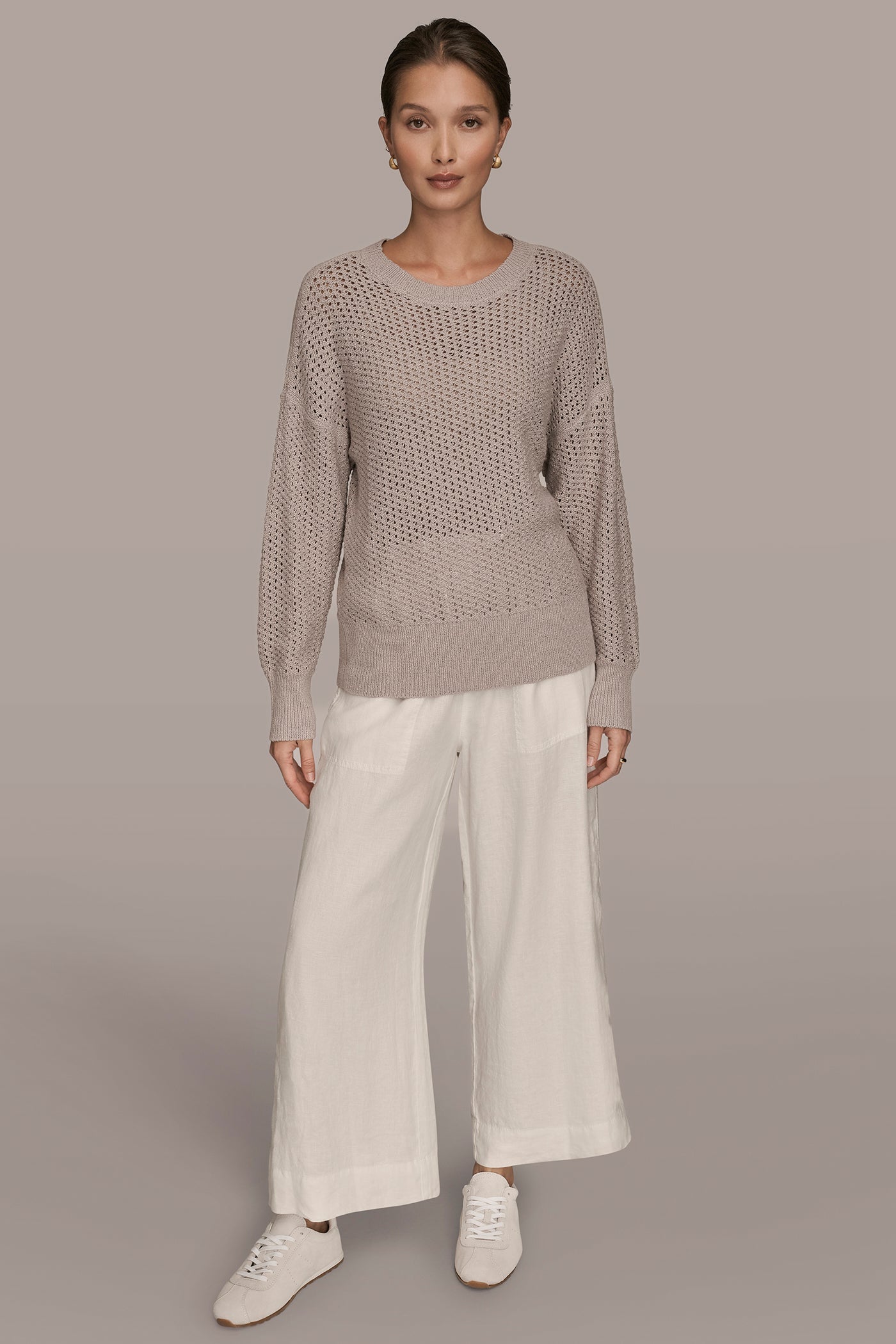 VAPOR LONG SLEEVE OPEN STITCH SWEATER Donna Karan
