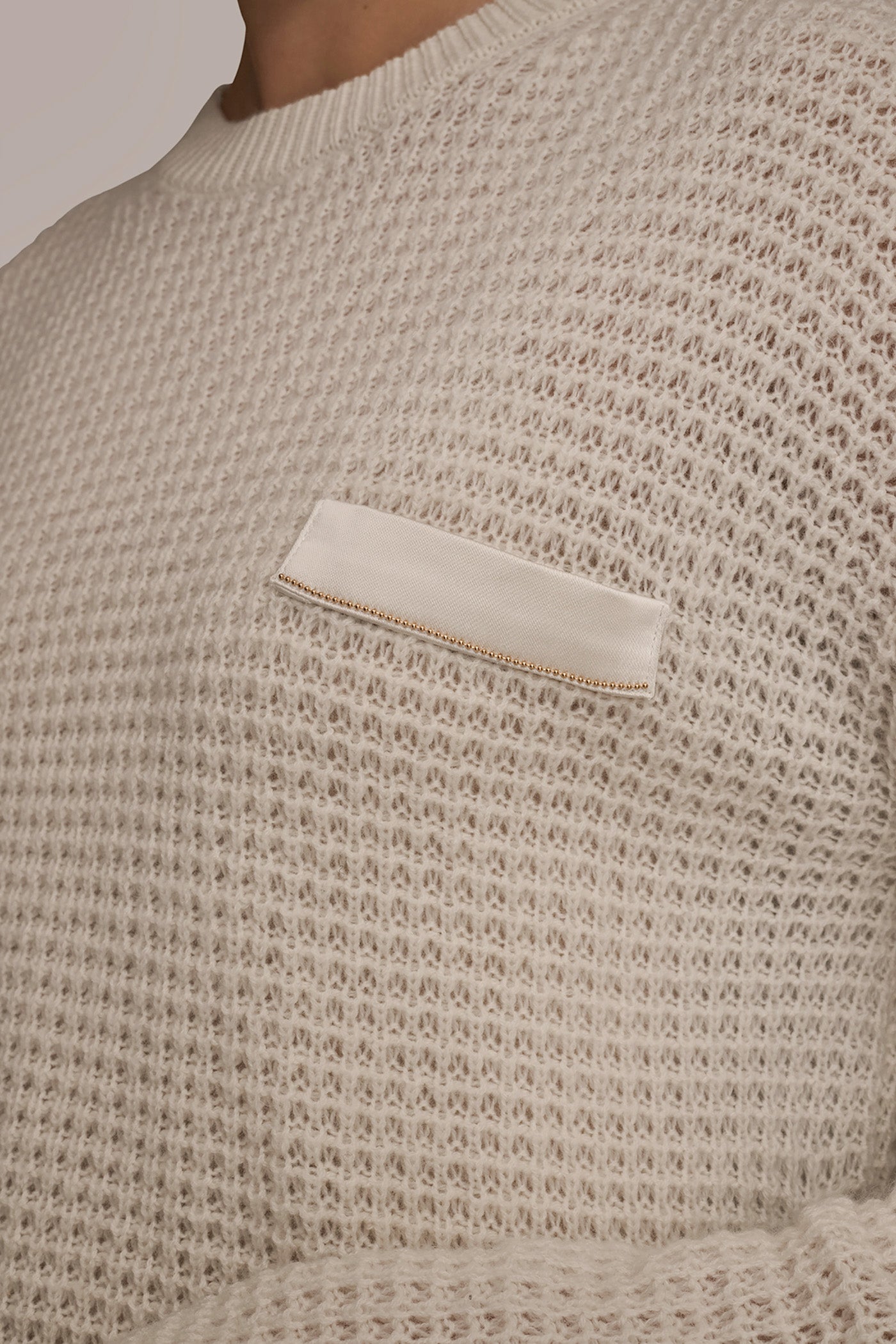 CREAM/GOLD WOOL AND CASHMERE-BLEND POCKET SWEATER Donna Karan