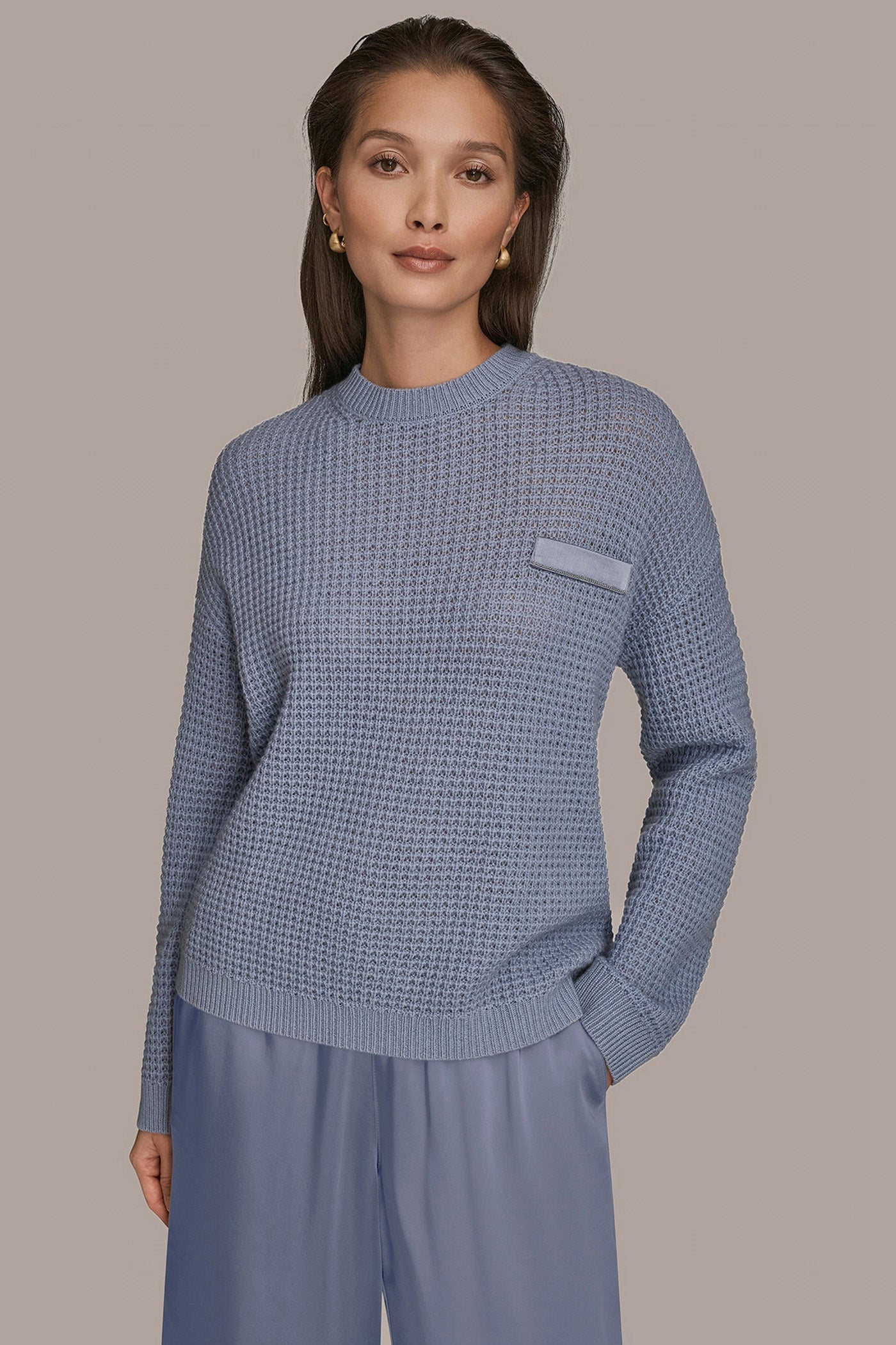 TEMPEST/SILVER WOOL AND CASHMERE-BLEND POCKET SWEATER Donna Karan
