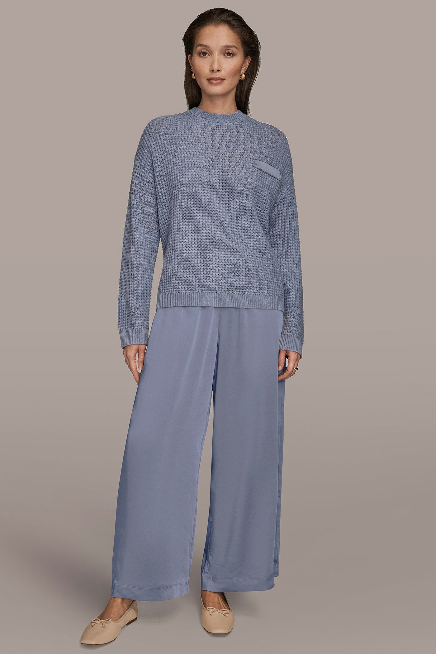 TEMPEST/SILVER WOOL AND CASHMERE-BLEND POCKET SWEATER Donna Karan