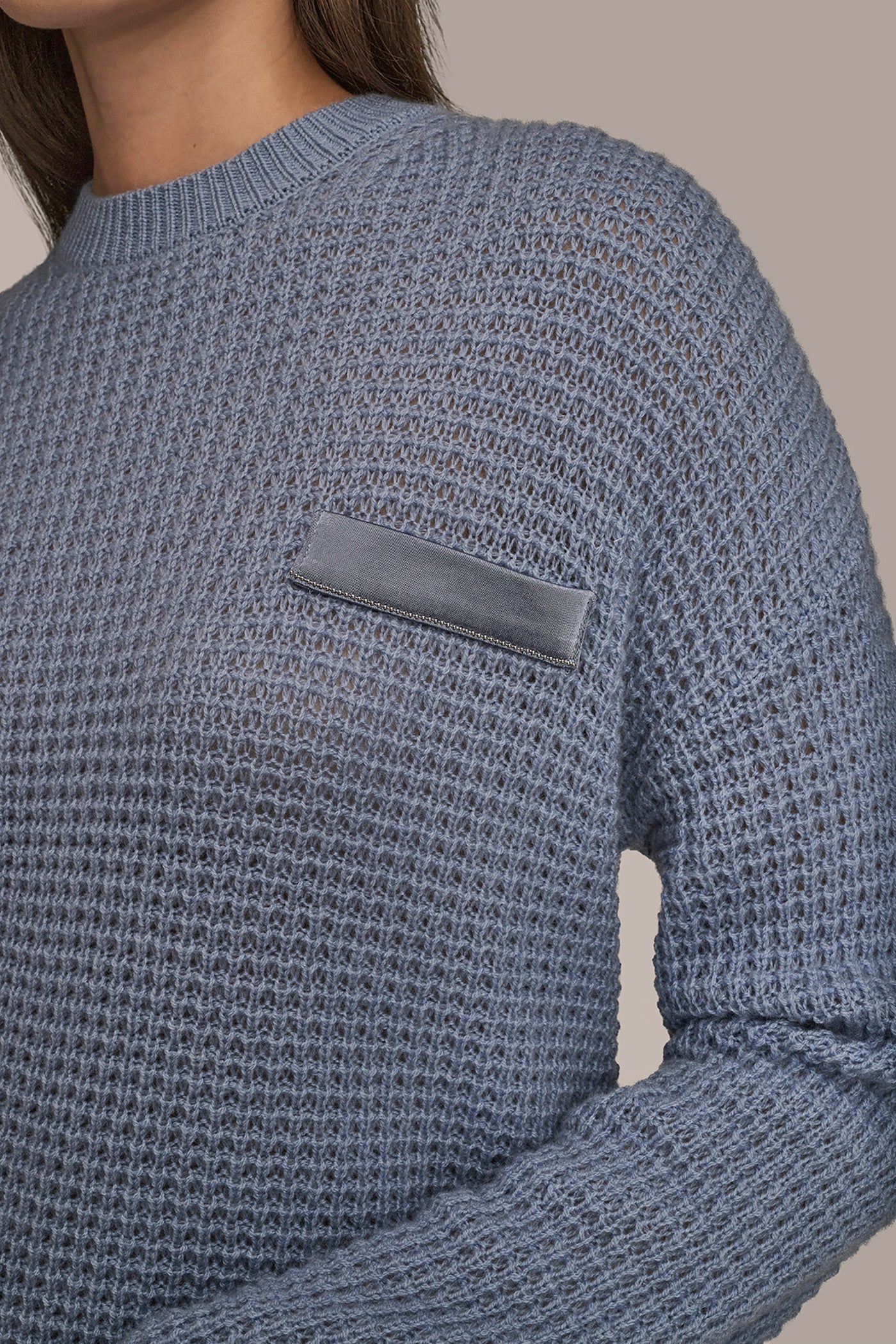 TEMPEST/SILVER WOOL AND CASHMERE-BLEND POCKET SWEATER Donna Karan
