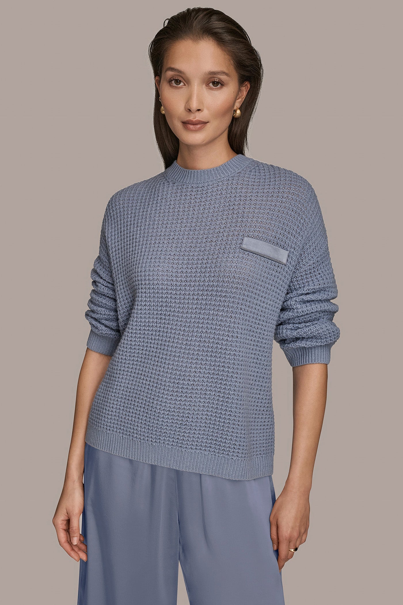 TEMPEST/SILVER WOOL AND CASHMERE-BLEND POCKET SWEATER Donna Karan