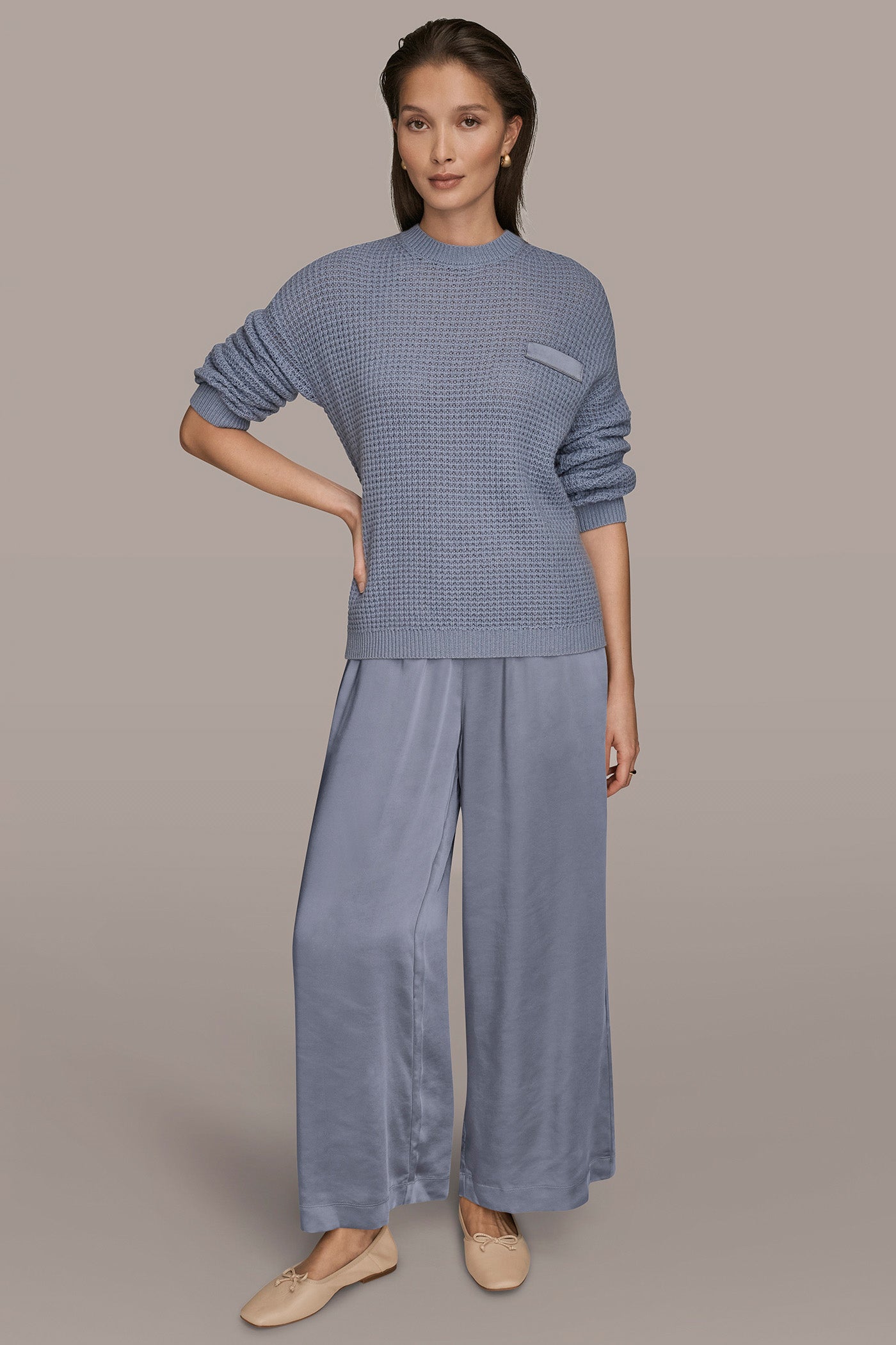 TEMPEST/SILVER WOOL AND CASHMERE-BLEND POCKET SWEATER Donna Karan
