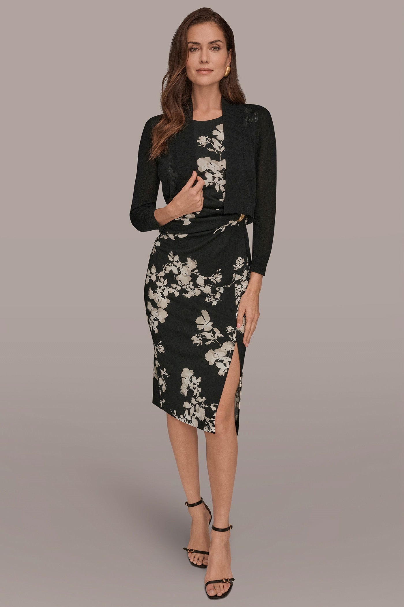 Black OPEN-FRONT SHRUG Donna Karan