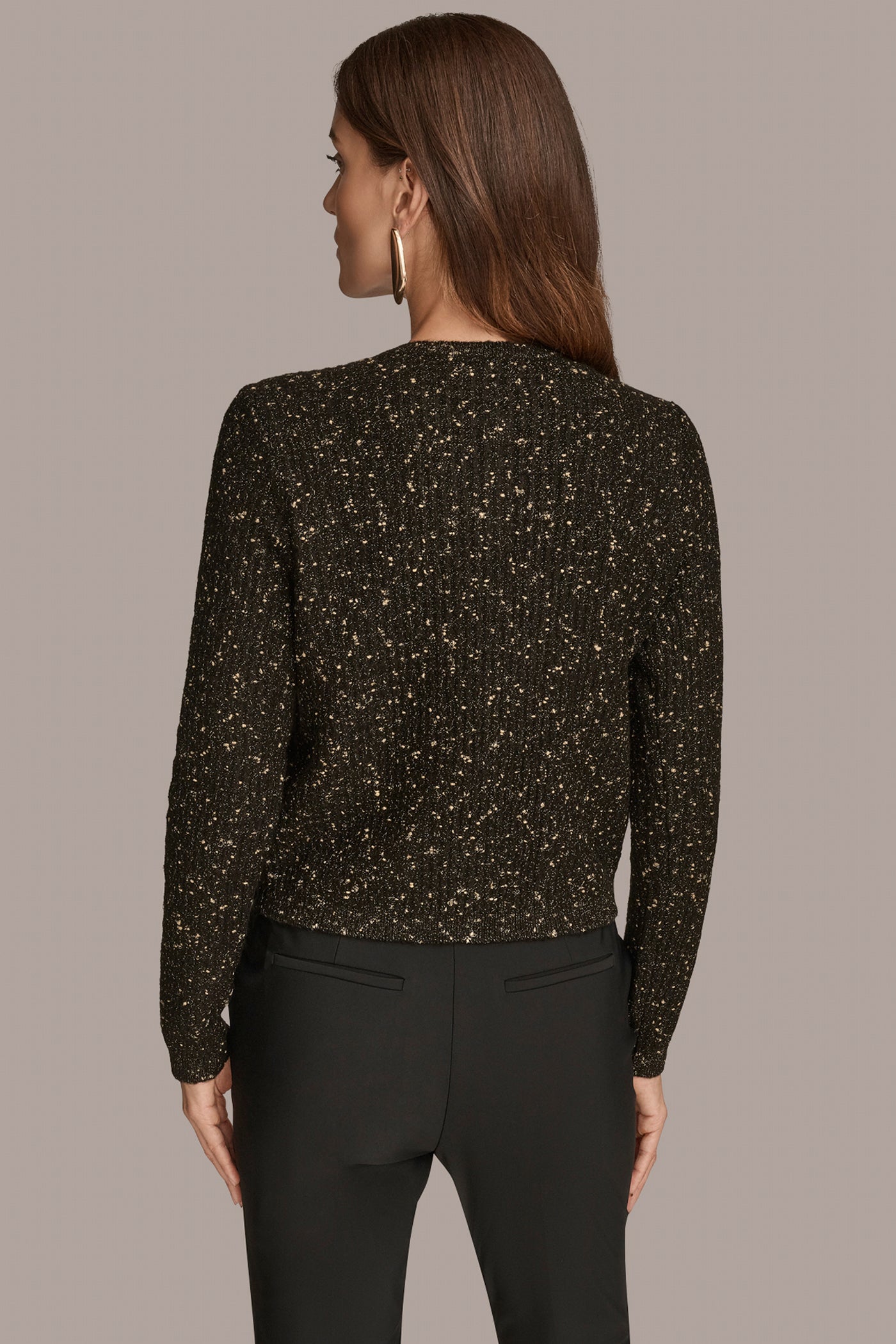 BLACK/GOLD LONG SLEEVE METALLIC SPECKLED CARDIGAN Donna Karan