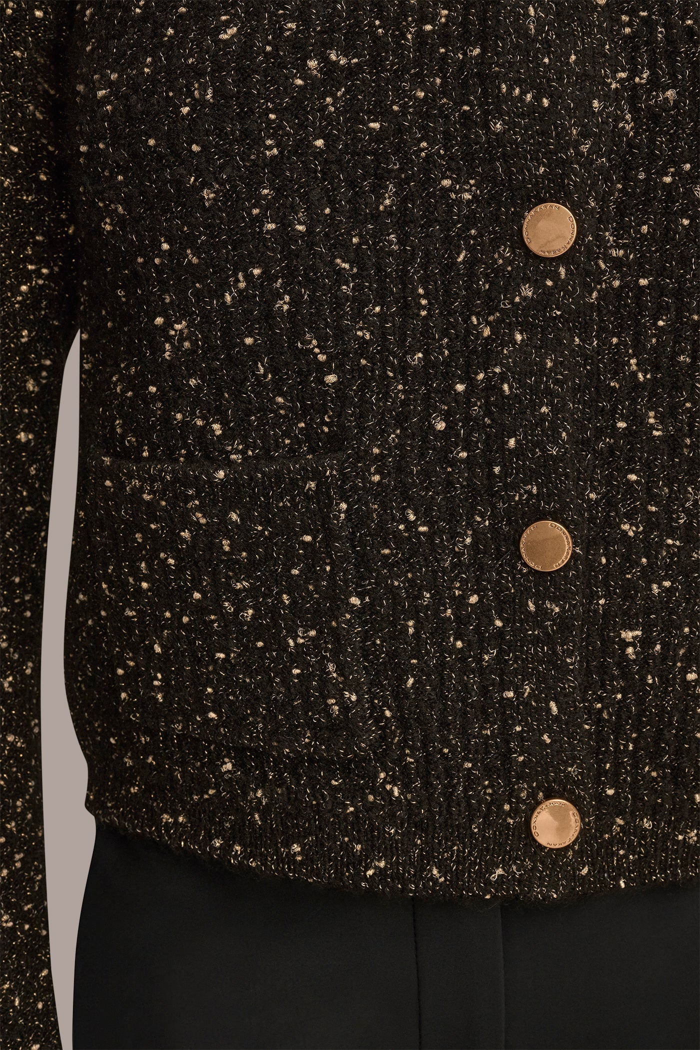BLACK/GOLD LONG SLEEVE METALLIC SPECKLED CARDIGAN Donna Karan