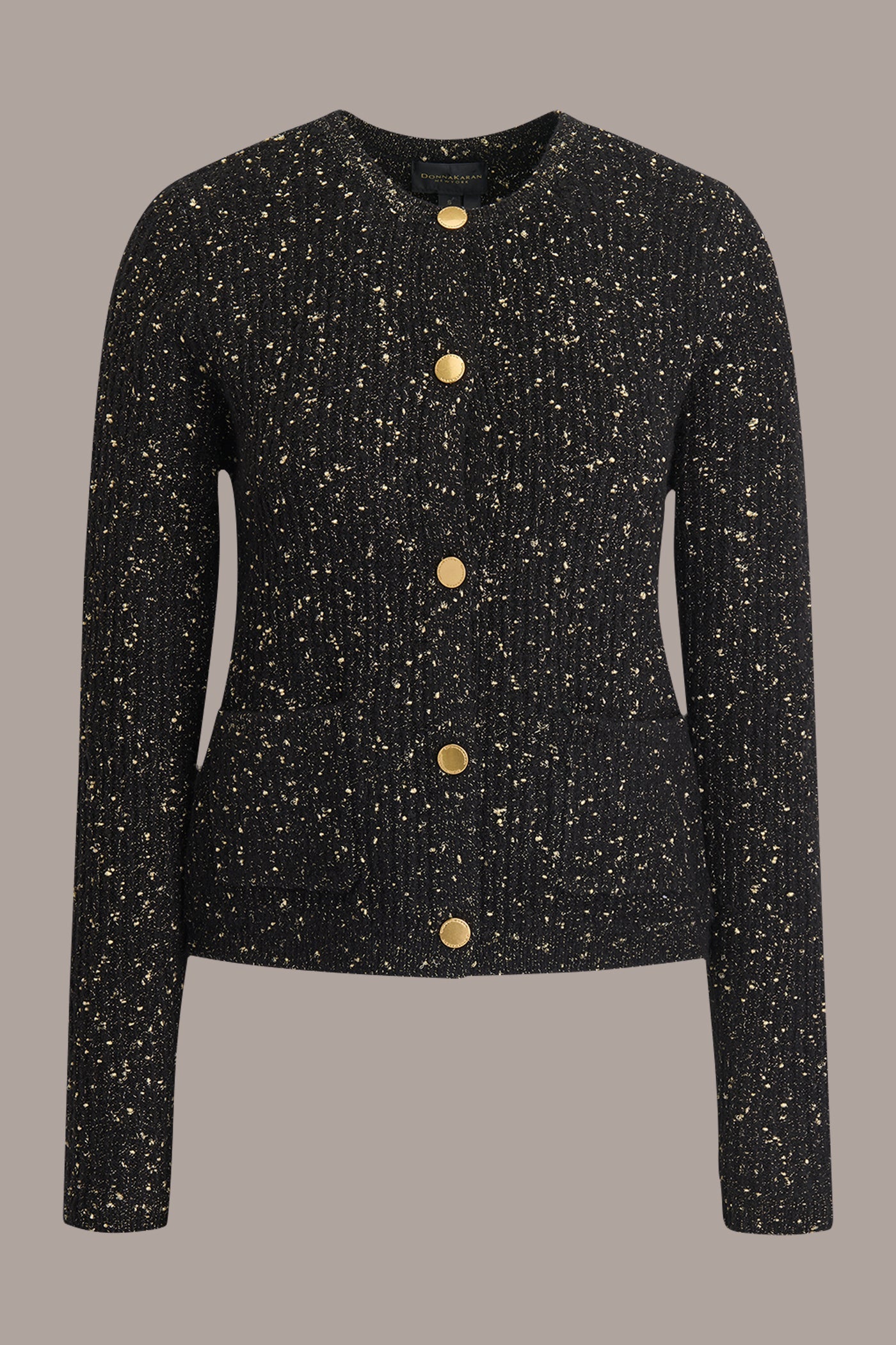 BLACK/GOLD LONG SLEEVE METALLIC SPECKLED CARDIGAN Donna Karan