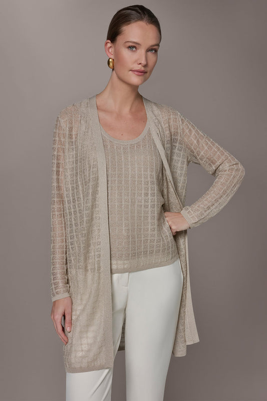 Tuscan Grey LONG GRID STITCH CARDIGAN Donna Karan