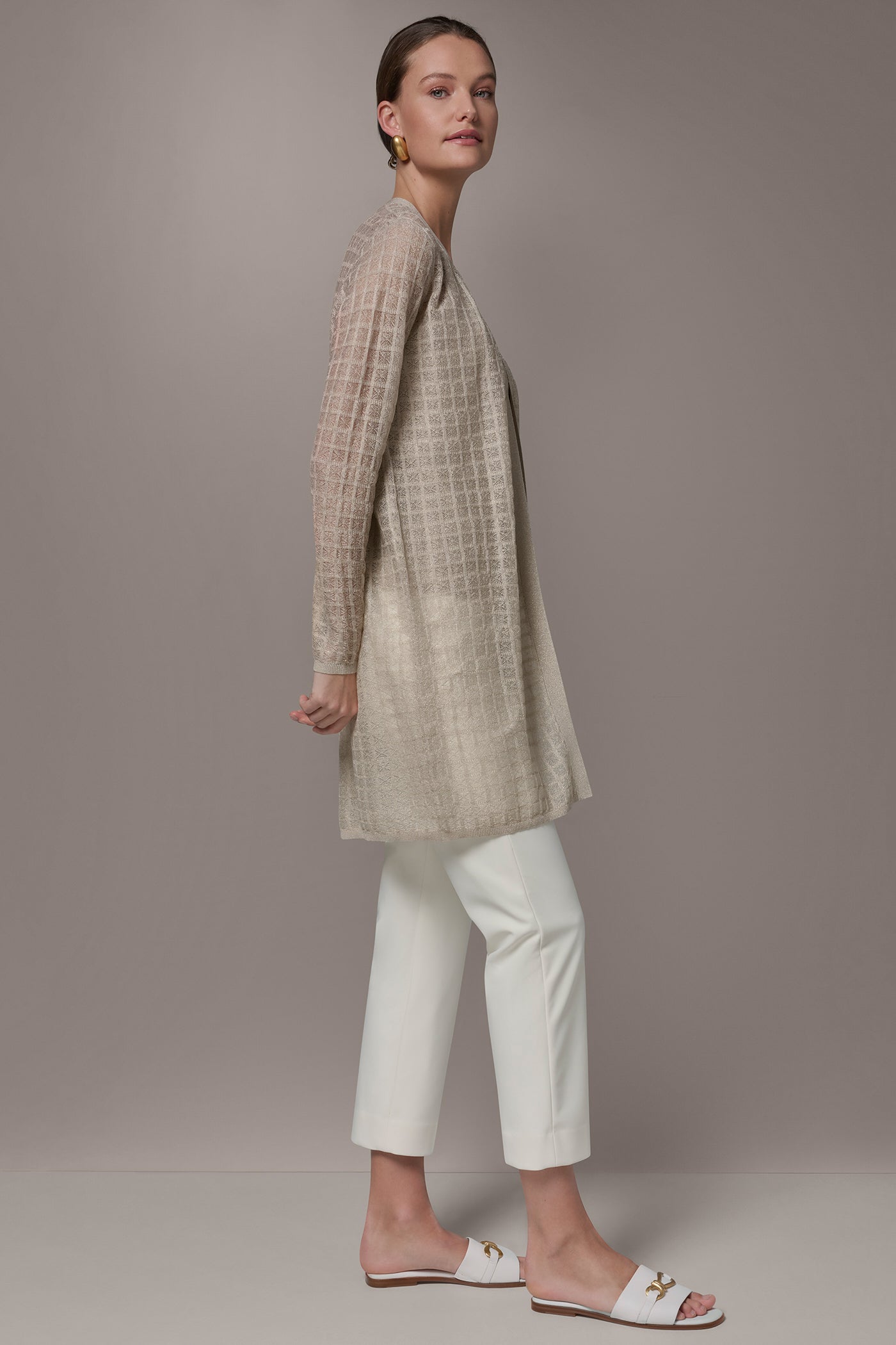Tuscan Grey LONG GRID STITCH CARDIGAN Donna Karan