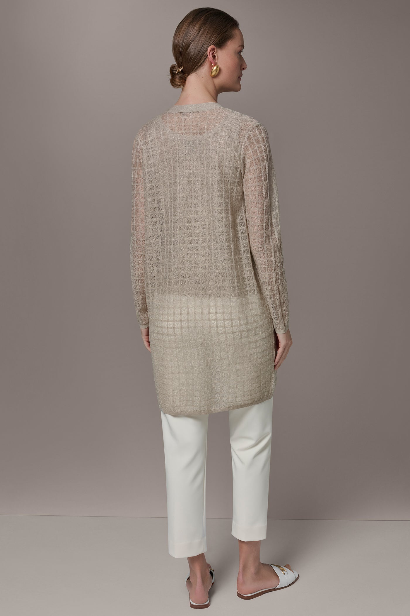 Tuscan Grey LONG GRID STITCH CARDIGAN Donna Karan