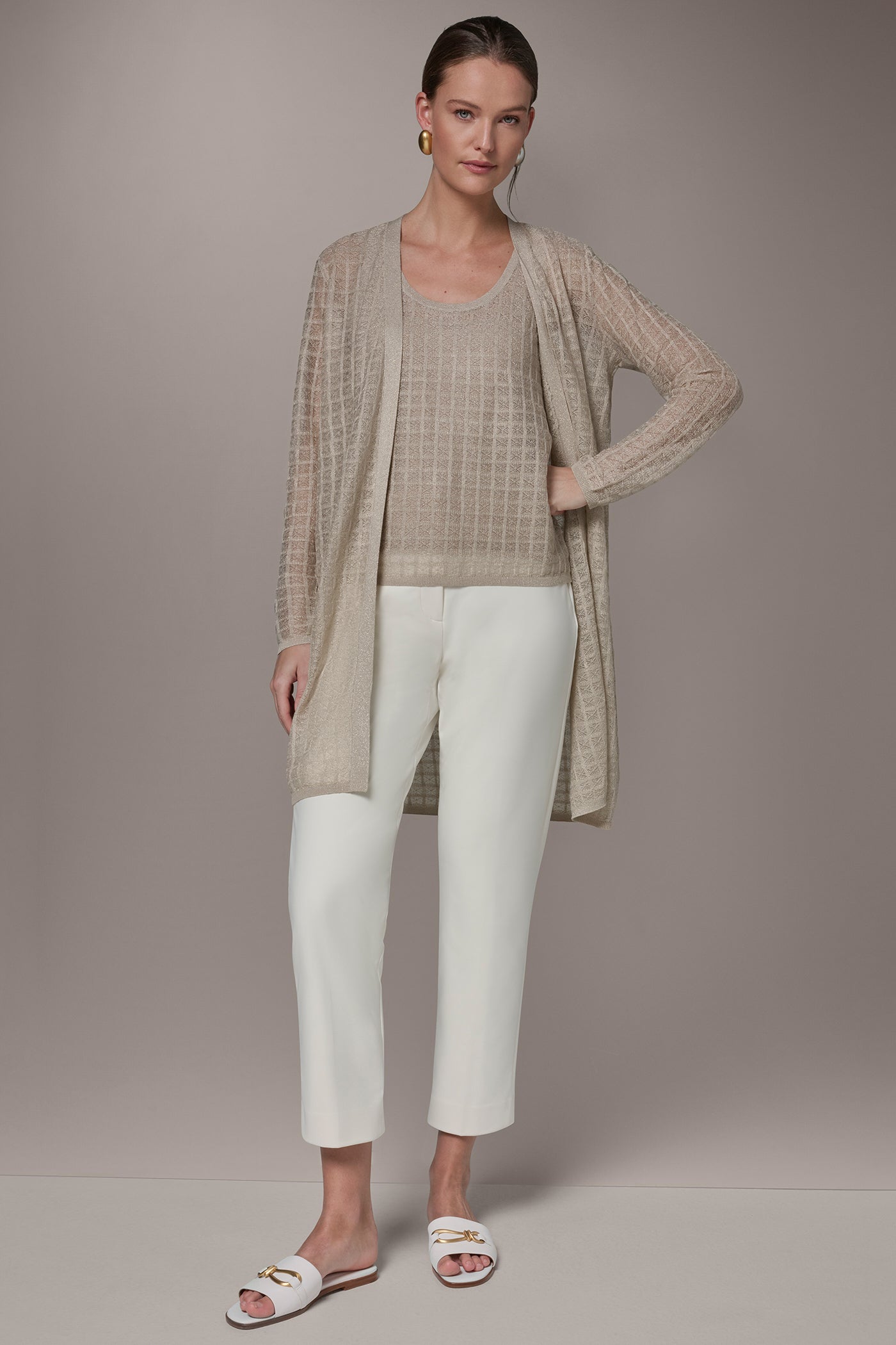 Tuscan Grey LONG GRID STITCH CARDIGAN Donna Karan