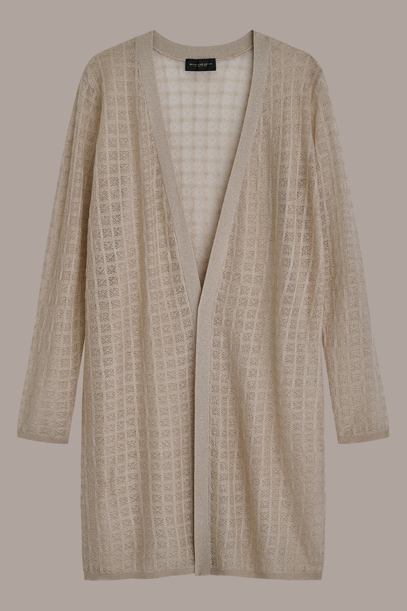 Tuscan Grey LONG GRID STITCH CARDIGAN Donna Karan