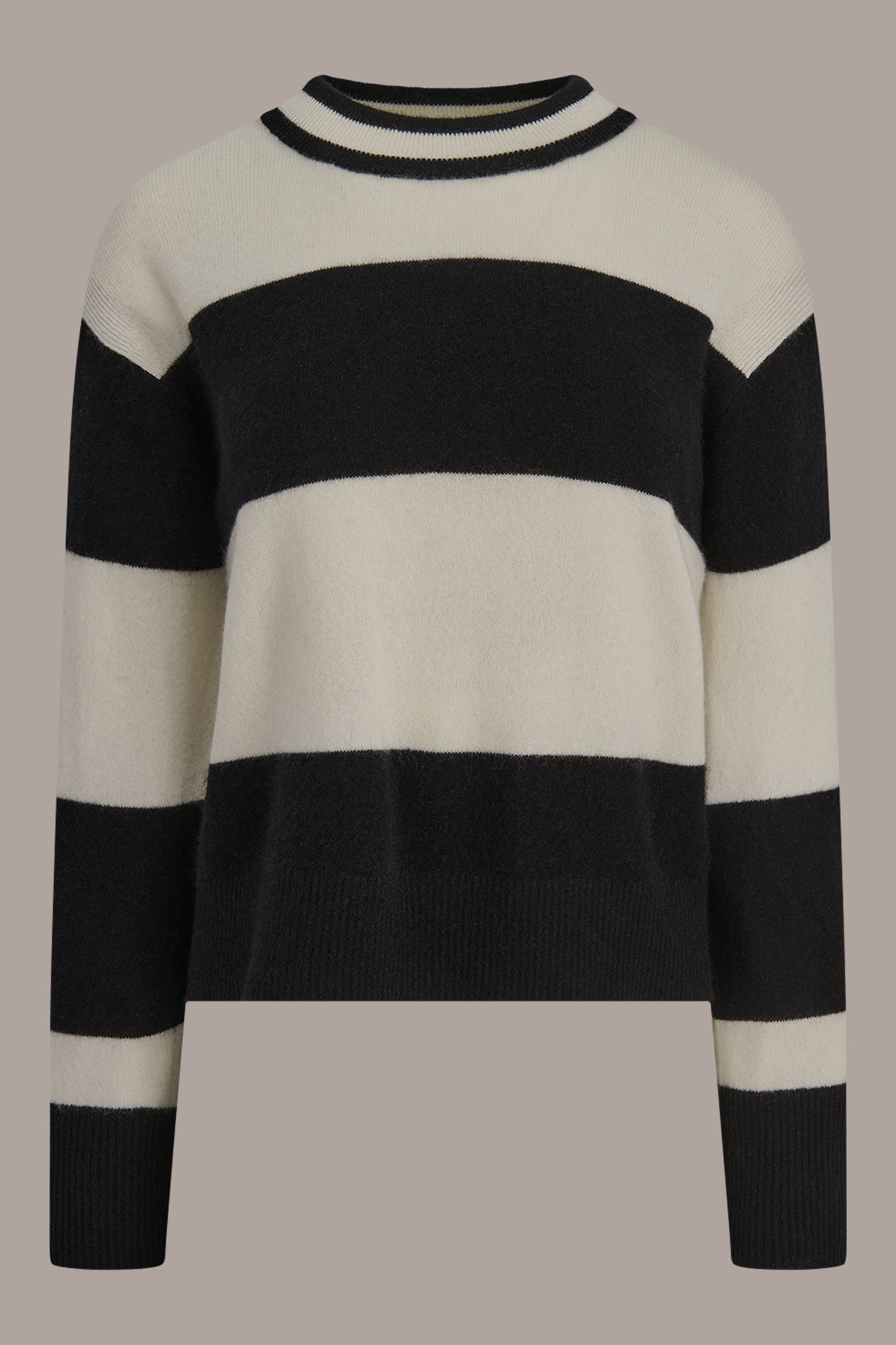 Black/Cream STRIPED CREWNECK BOXY SWEATER Donna Karan