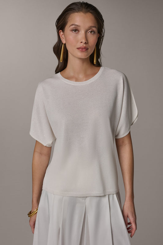Cream SEQUIN SPLIT SLEEVE SWEATER Donna Karan