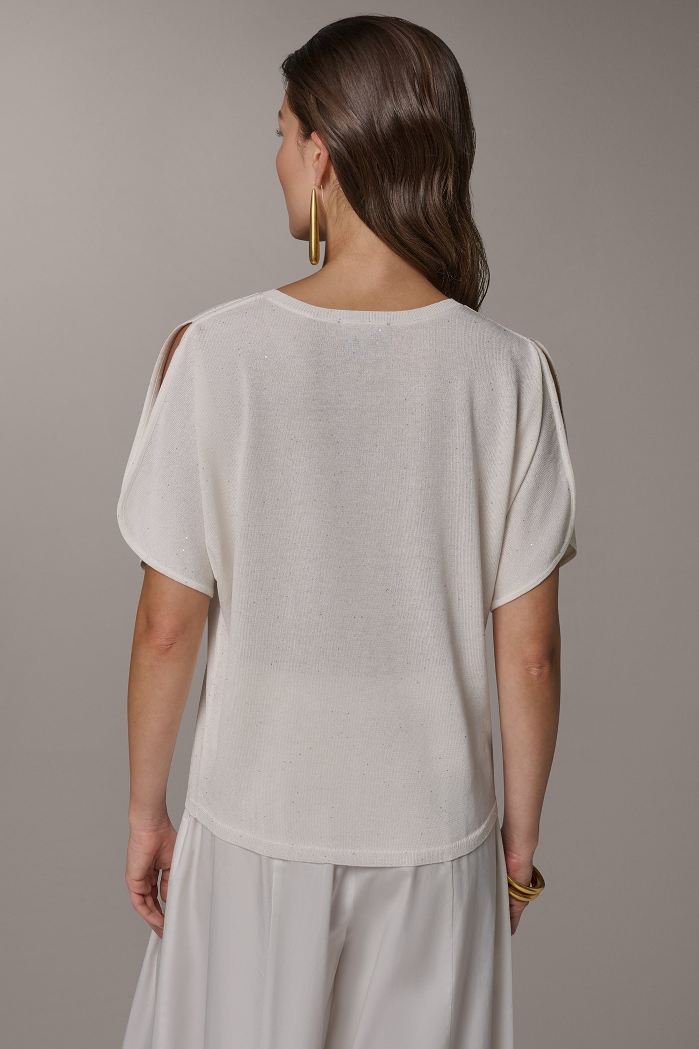Cream SEQUIN SPLIT SLEEVE SWEATER Donna Karan