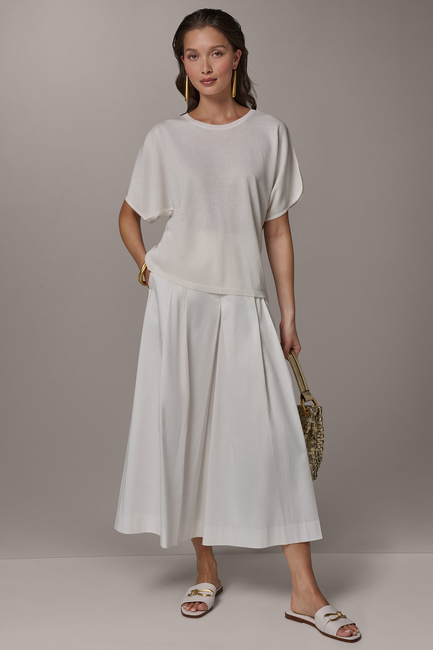 Cream SEQUIN SPLIT SLEEVE SWEATER Donna Karan