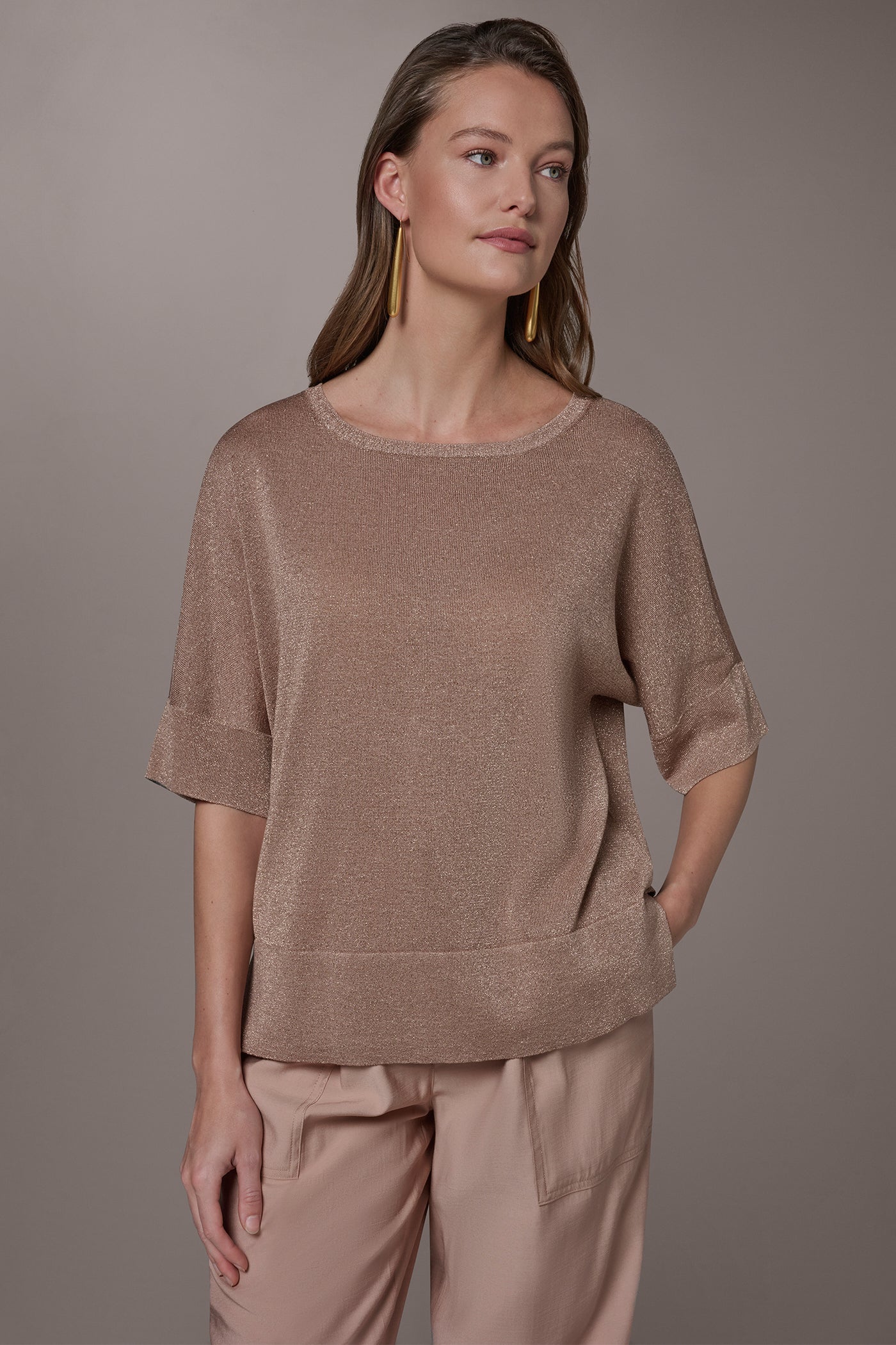 Umbria METALLIC WIDE CUFF SWEATER Donna Karan