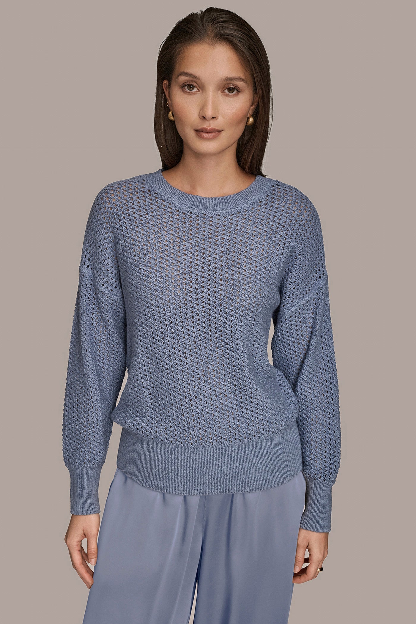 Tempest LONG SLEEVE OPEN STITCH SWEATER Donna Karan