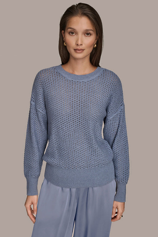 Tempest LONG SLEEVE OPEN STITCH SWEATER Donna Karan