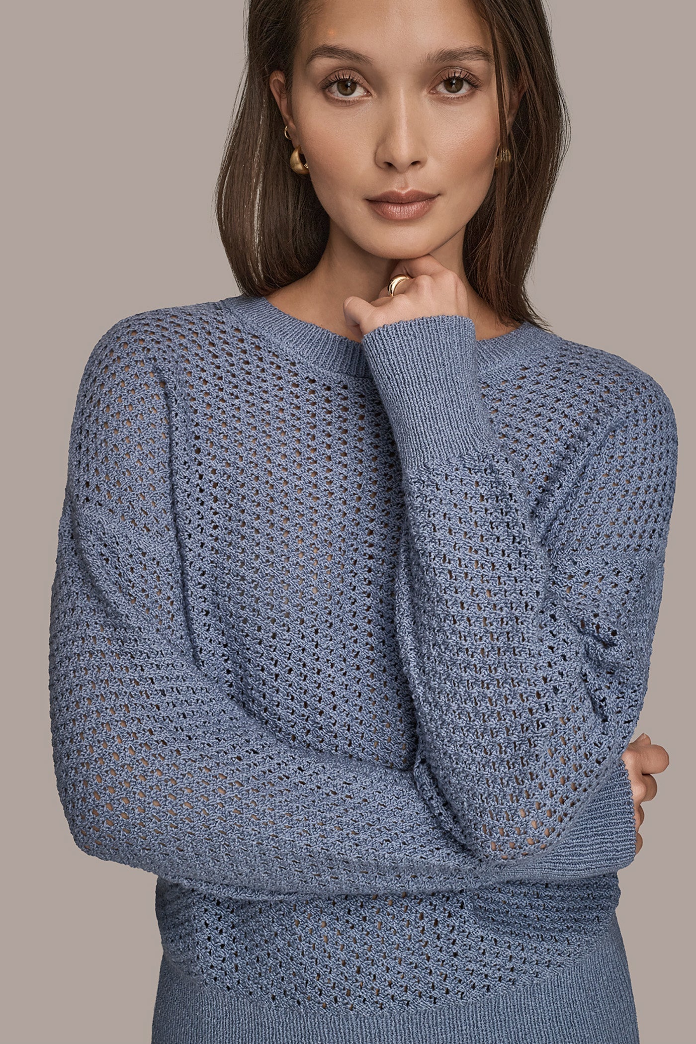 Tempest LONG SLEEVE OPEN STITCH SWEATER Donna Karan