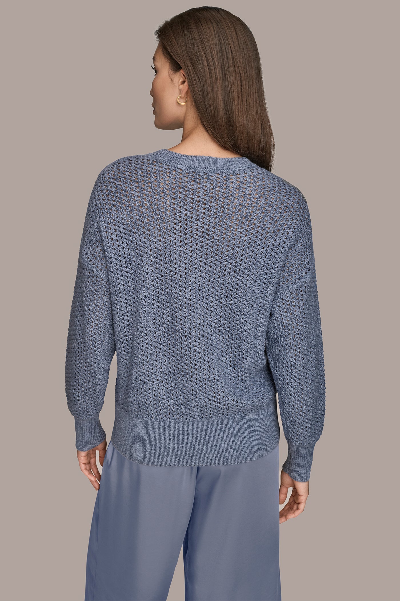 Tempest LONG SLEEVE OPEN STITCH SWEATER Donna Karan