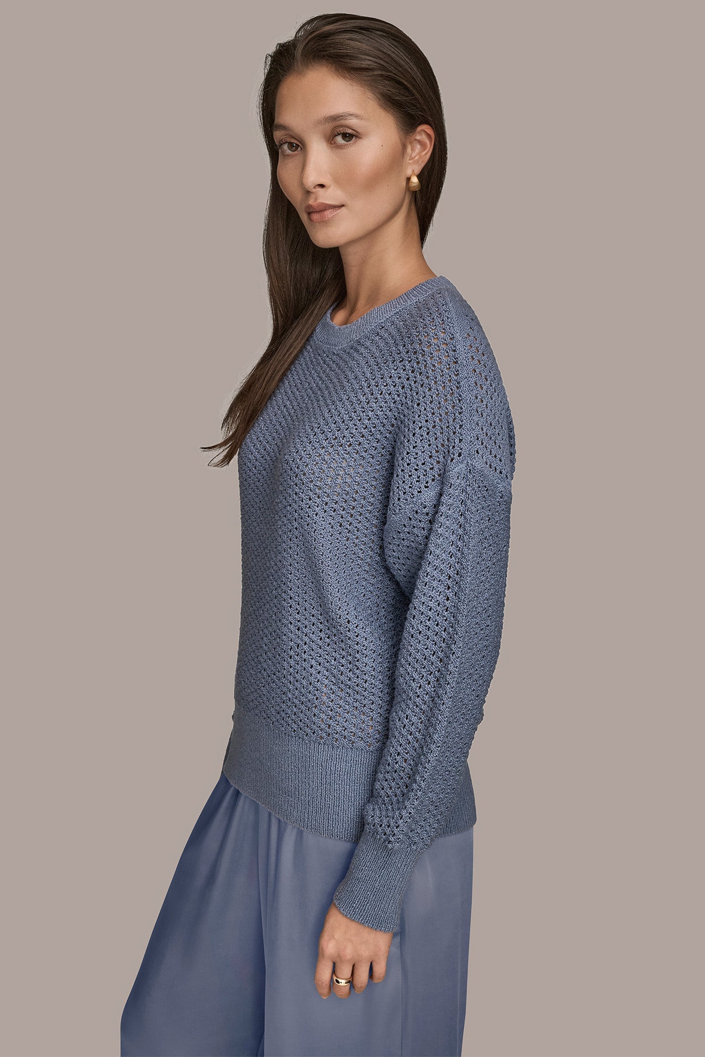 Tempest LONG SLEEVE OPEN STITCH SWEATER Donna Karan
