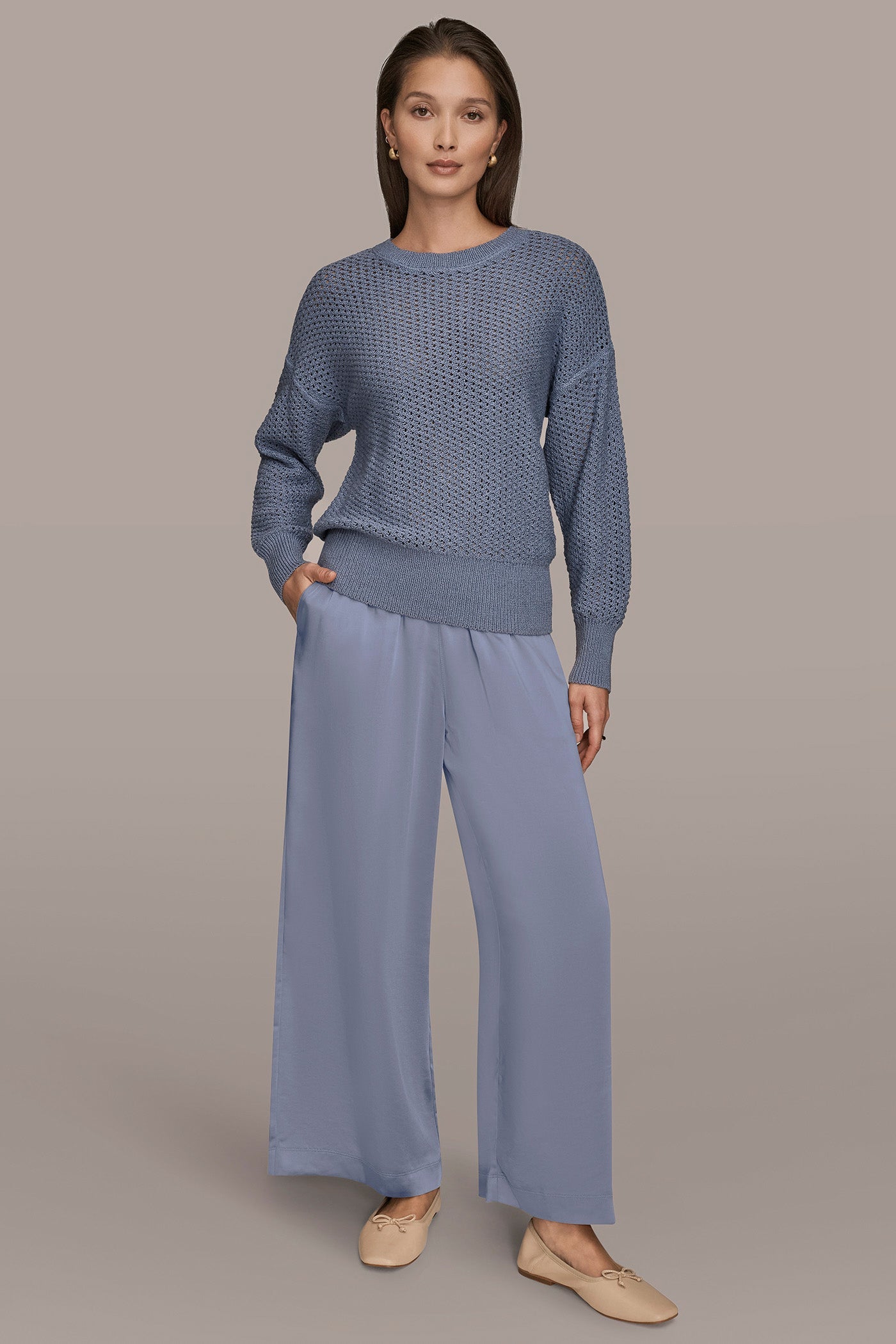 Tempest LONG SLEEVE OPEN STITCH SWEATER Donna Karan