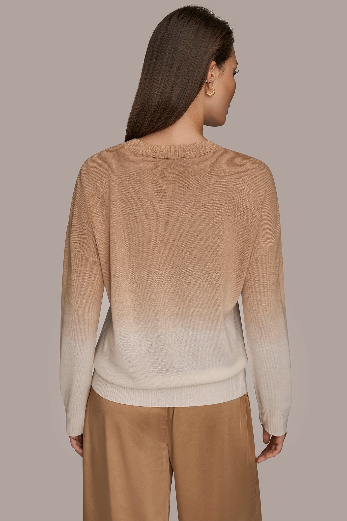 CREAM/FAWN WOOL AND CASHMERE-BLEND DIP-DYED SWEATER Donna Karan