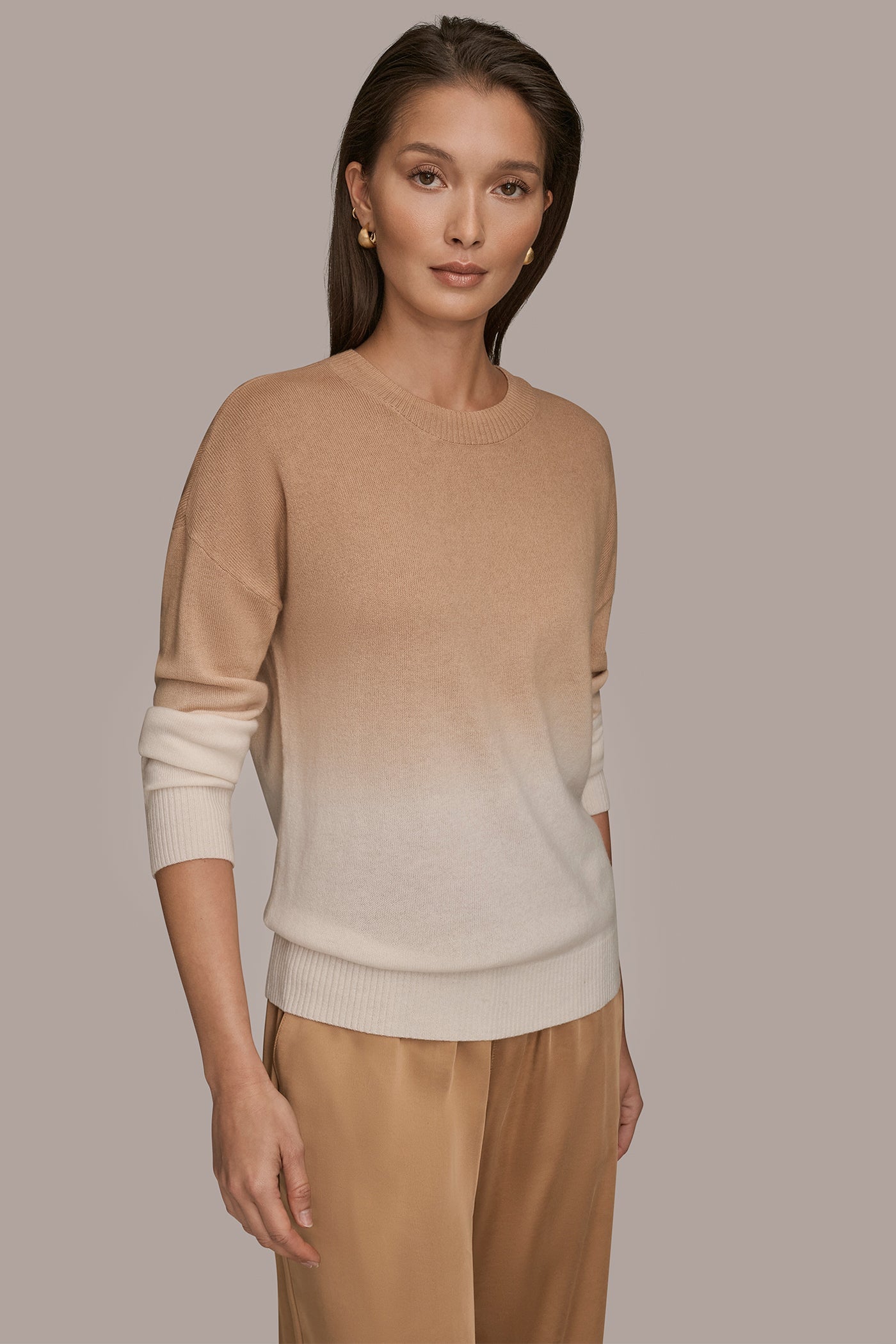 CREAM/FAWN WOOL AND CASHMERE-BLEND DIP-DYED SWEATER Donna Karan