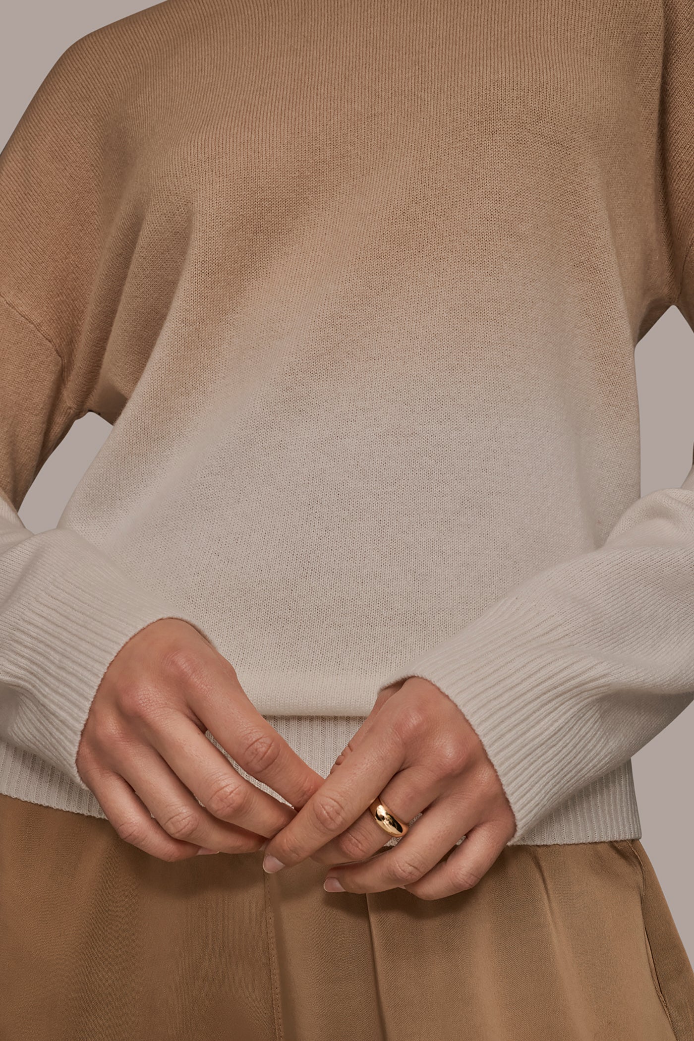 CREAM/FAWN WOOL AND CASHMERE-BLEND DIP-DYED SWEATER Donna Karan