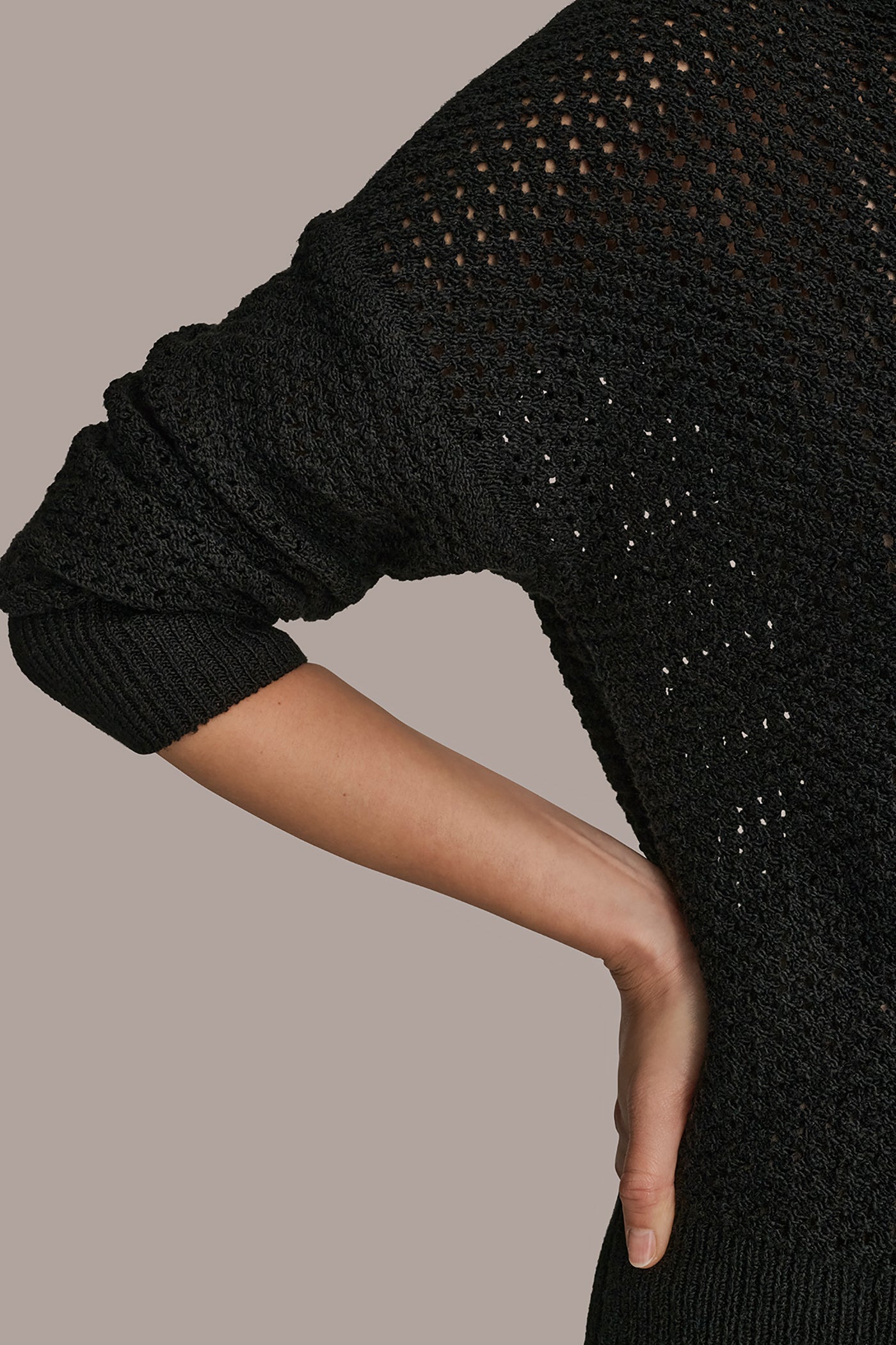 Black LONG SLEEVE OPEN STITCH SWEATER Donna Karan