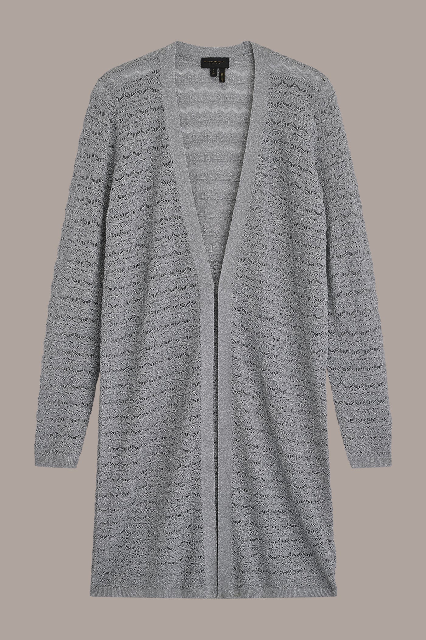 VAPOR METALLIC POINTELLE LONG OPEN CARDIGAN Donna Karan
