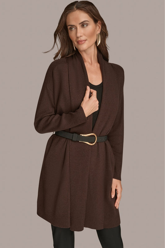 CHOCOLATE PLUM V-NECK LONG CARDIGAN Donna Karan