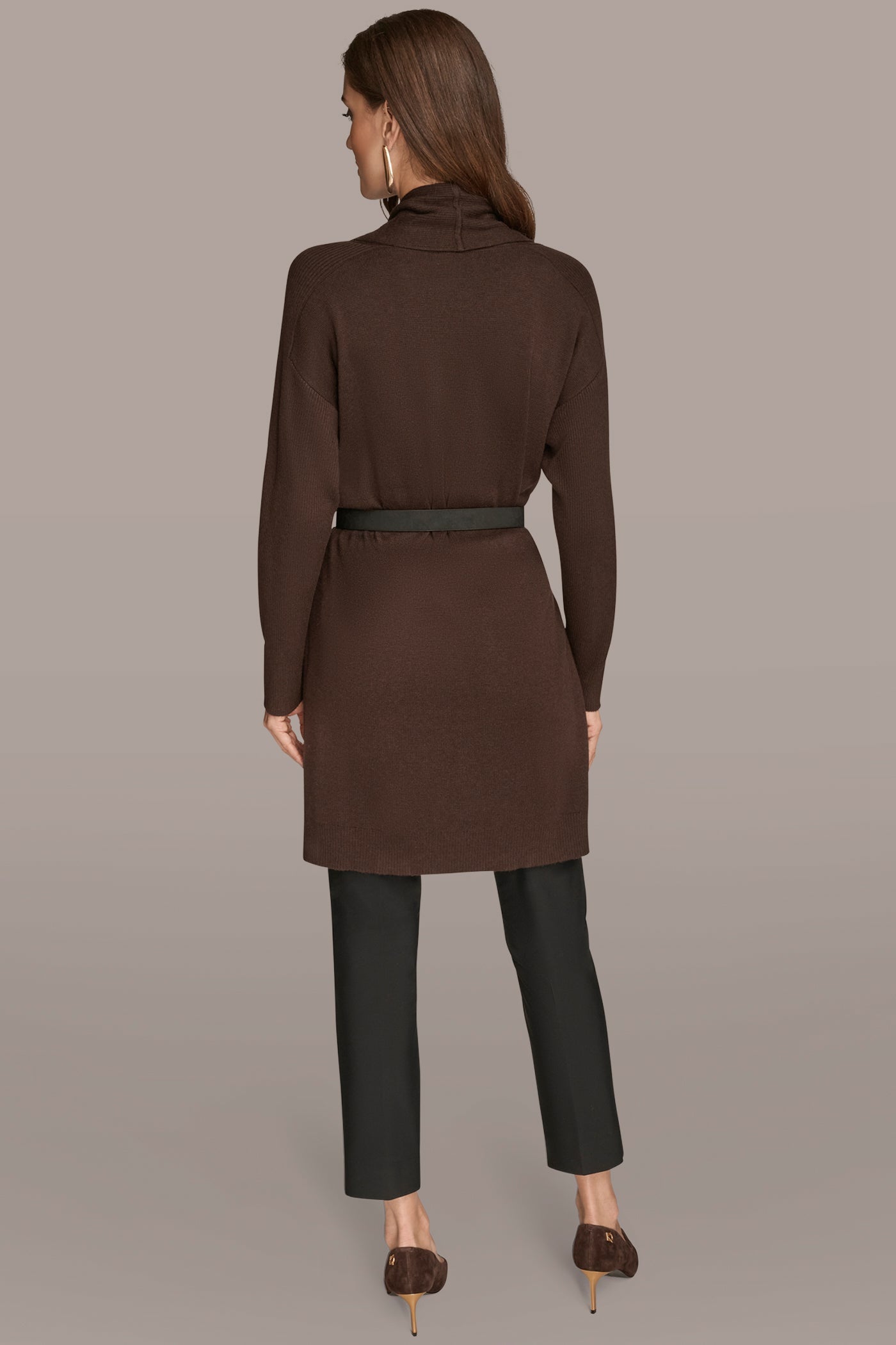 CHOCOLATE PLUM V-NECK LONG CARDIGAN Donna Karan