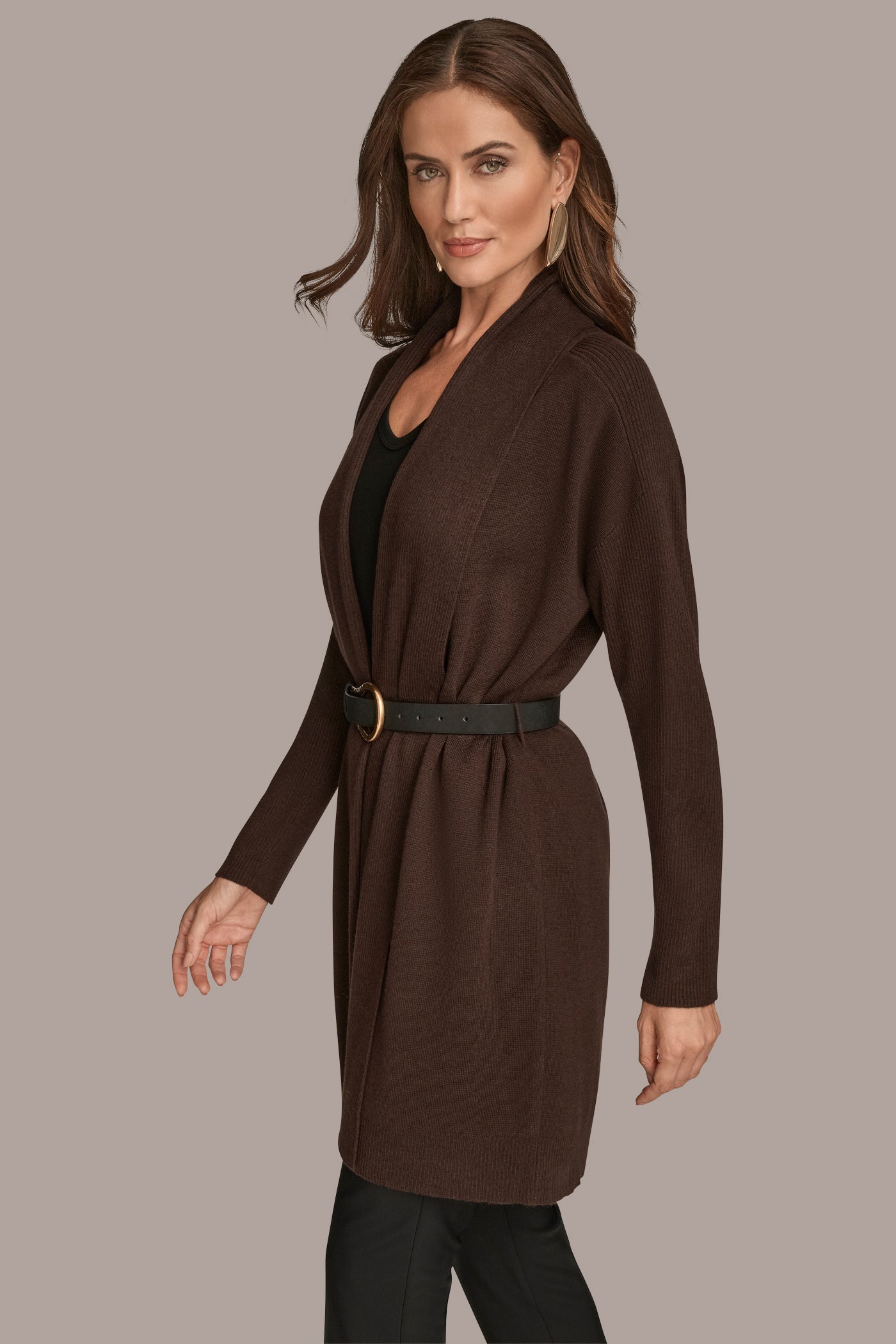 CHOCOLATE PLUM V-NECK LONG CARDIGAN Donna Karan