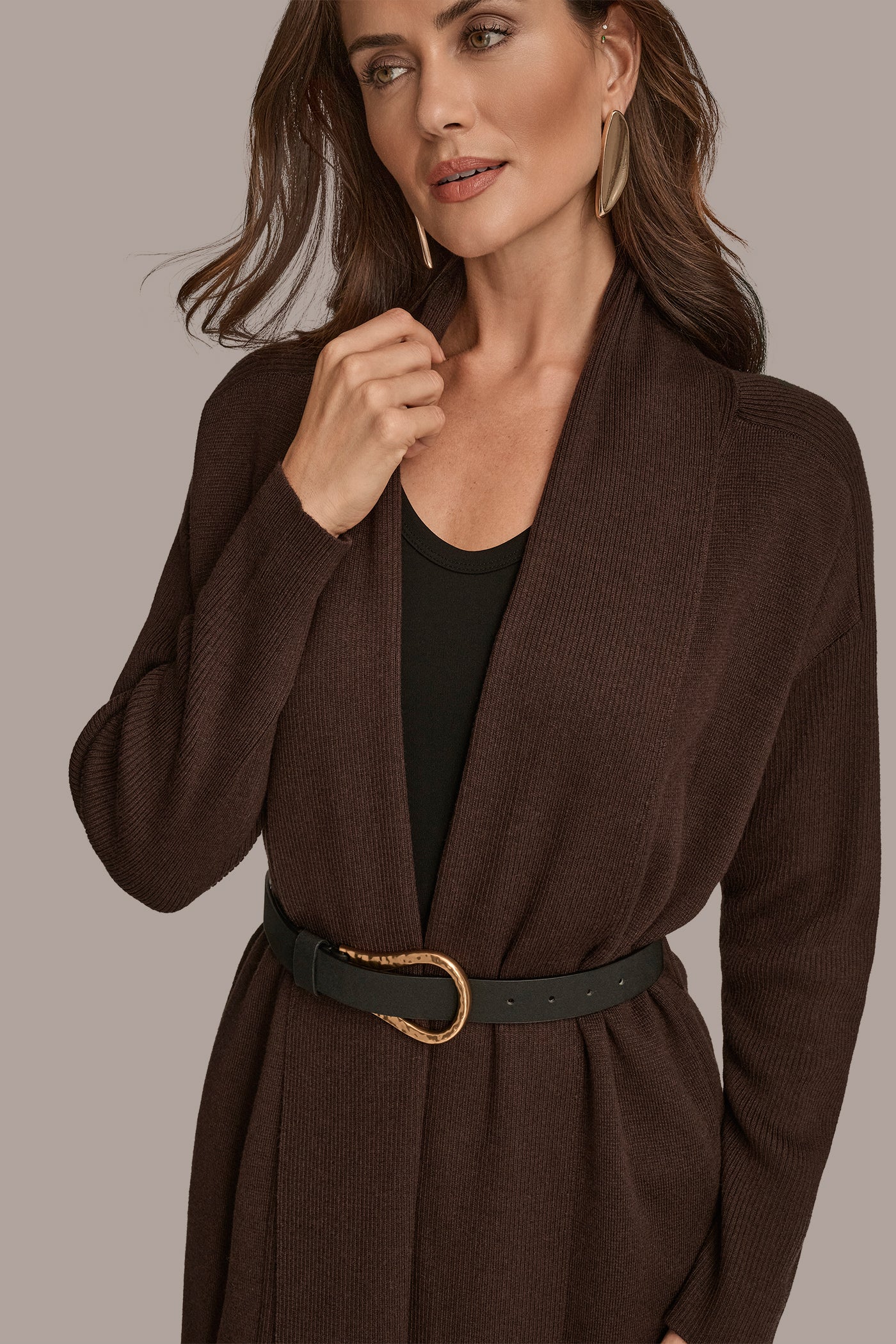 CHOCOLATE PLUM V-NECK LONG CARDIGAN Donna Karan