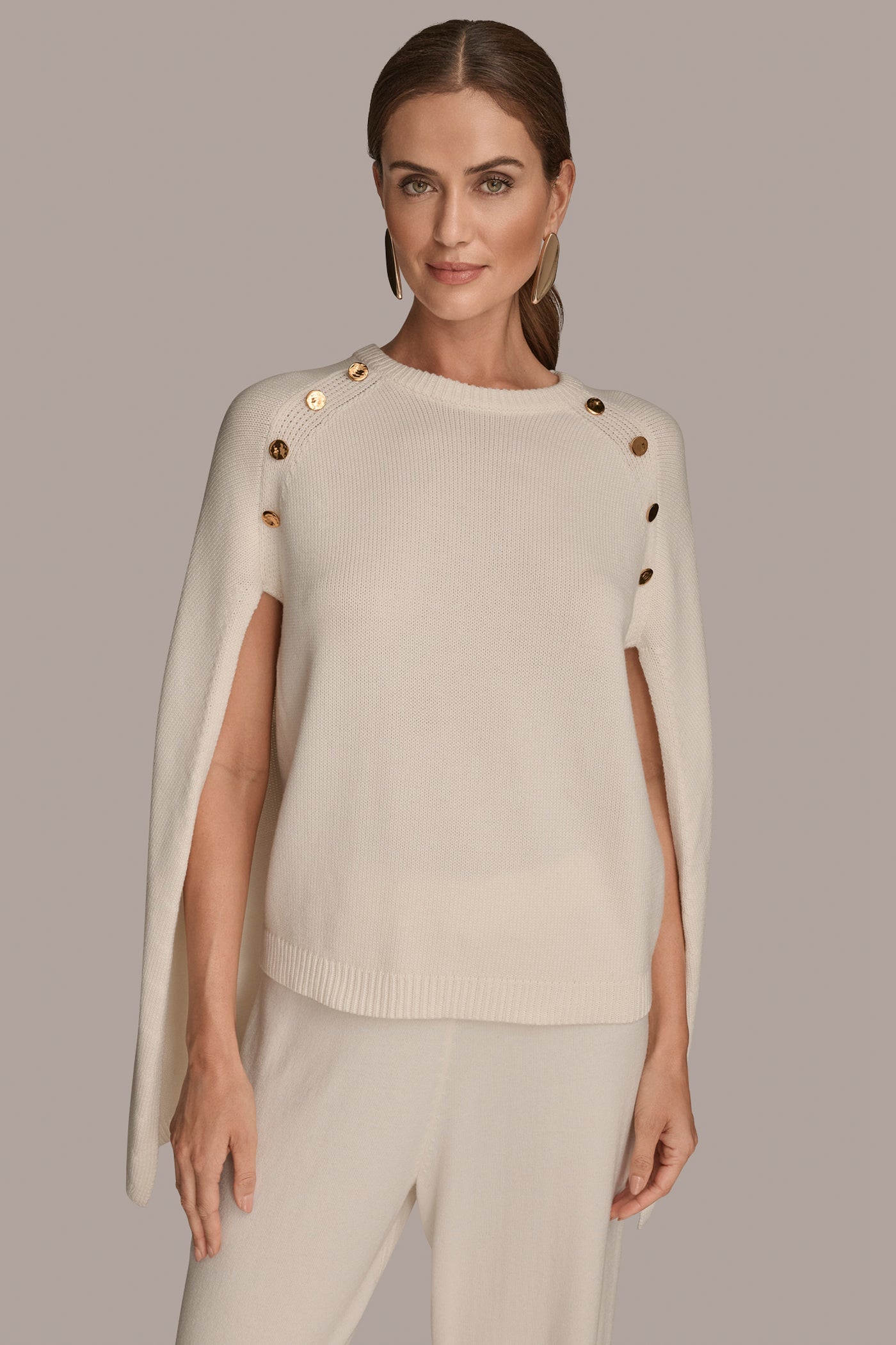 Cream CAPE-EFFECT BUTTON SWEATER Donna Karan